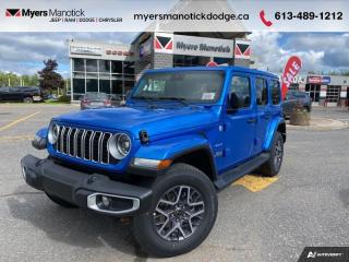 <b>Heated Seats,  Heated Steering Wheel,  Remote Start,  Navigation,  Heavy Duty Suspension!</b><br> <br> <br> <br>Call 613-489-1212 to speak to our friendly sales staff today, or come by the dealership!<br> <br>  With decades of experience, and all the modern technology they could need, this Jeep Wrangler is ready to rock your world. <br> <br>No matter where your next adventure takes you, this Jeep Wrangler is ready for the challenge. With advanced traction and handling capability, sophisticated safety features and ample ground clearance, the Wrangler is designed to climb up and crawl over the toughest terrain. Inside the cabin of this Wrangler offers supportive seats and comes loaded with the technology you expect while staying loyal to the style and design youve come to know and love.<br> <br> This hydro blue prl SUV  has an automatic transmission and is powered by a  270HP 2.0L 4 Cylinder Engine.<br> <br> Our Wranglers trim level is Sahara. This Wrangler Sahara features incredible off-roading capability, thanks to heavy duty suspension, towing equipment that includes trailer sway control, and skid plates for undercarriage protection. Interior features include heated front seats with lumbar support, a heated steering wheel, an 8-speaker Alpine audio system, voice-activated dual zone climate control, front and rear cupholders, and a 12.3-inch infotainment system with navigation, smartphone integration and mobile internet hotspot access. Additional features include a convertible top with fixed rollover protection, cruise control, proximity keyless entry with remote start, and even more. This vehicle has been upgraded with the following features: Heated Seats,  Heated Steering Wheel,  Remote Start,  Navigation,  Heavy Duty Suspension,  Climate Control,  Wi-fi Hotspot. <br><br> View the original window sticker for this vehicle with this url <b><a href=http://www.chrysler.com/hostd/windowsticker/getWindowStickerPdf.do?vin=1C4PJXEN6RW134112 target=_blank>http://www.chrysler.com/hostd/windowsticker/getWindowStickerPdf.do?vin=1C4PJXEN6RW134112</a></b>.<br> <br>To apply right now for financing use this link : <a href=https://CreditOnline.dealertrack.ca/Web/Default.aspx?Token=3206df1a-492e-4453-9f18-918b5245c510&Lang=en target=_blank>https://CreditOnline.dealertrack.ca/Web/Default.aspx?Token=3206df1a-492e-4453-9f18-918b5245c510&Lang=en</a><br><br> <br/> Total  cash rebate of $3355 is reflected in the price. Credit includes up to 5% MSRP.  6.49% financing for 96 months. <br> Buy this vehicle now for the lowest weekly payment of <b>$203.98</b> with $0 down for 96 months @ 6.49% APR O.A.C. ( Plus applicable taxes -  $1199  fees included in price    ).  Incentives expire 2024-07-02.  See dealer for details. <br> <br>If youre looking for a Dodge, Ram, Jeep, and Chrysler dealership in Ottawa that always goes above and beyond for you, visit Myers Manotick Dodge today! Were more than just great cars. We provide the kind of world-class Dodge service experience near Kanata that will make you a Myers customer for life. And with fabulous perks like extended service hours, our 30-day tire price guarantee, the Myers No Charge Engine/Transmission for Life program, and complimentary shuttle service, its no wonder were a top choice for drivers everywhere. Get more with Myers!<br> Come by and check out our fleet of 40+ used cars and trucks and 100+ new cars and trucks for sale in Manotick.  o~o