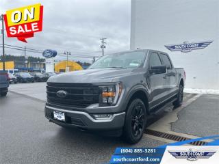 <b>Leather Seats, Sunroof, FX4 Off-Road Package, Spray-in Bedliner, 20 inch Aluminum Wheels!</b><br> <br>   Smart engineering, impressive tech, and rugged styling make the F-150 hard to pass up. <br> <br>The perfect truck for work or play, this versatile Ford F-150 gives you the power you need, the features you want, and the style you crave! With high-strength, military-grade aluminum construction, this F-150 cuts the weight without sacrificing toughness. The interior design is first class, with simple to read text, easy to push buttons and plenty of outward visibility. With productivity at the forefront of design, the F-150 makes use of every single component was built to get the job done right!<br> <br> This carbonized grey metallic Crew Cab 4X4 pickup   has a 10 speed automatic transmission and is powered by a  400HP 3.5L V6 Cylinder Engine.<br> <br> Our F-150s trim level is XLT. Upgrading to the class leader, this Ford F-150 XLT comes very well equipped with remote keyless entry and remote engine start, dynamic hitch assist, Ford Co-Pilot360 that features lane keep assist, pre-collision assist and automatic emergency braking. Enhanced features include aluminum wheels, chrome exterior accents, SYNC 4 with enhanced voice recognition, Apple CarPlay and Android Auto, FordPass Connect 4G LTE, steering wheel mounted cruise control, a powerful audio system, cargo box lights, power door locks and a rear view camera to help when backing out of a tight spot. This vehicle has been upgraded with the following features: Leather Seats, Sunroof, Fx4 Off-road Package, Spray-in Bedliner, 20 Inch Aluminum Wheels, Xlt Black Appearance Package, Tailgate Step. <br><br> View the original window sticker for this vehicle with this url <b><a href=http://www.windowsticker.forddirect.com/windowsticker.pdf?vin=1FTFW1E8XPFC88677 target=_blank>http://www.windowsticker.forddirect.com/windowsticker.pdf?vin=1FTFW1E8XPFC88677</a></b>.<br> <br>To apply right now for financing use this link : <a href=https://www.southcoastford.com/financing/ target=_blank>https://www.southcoastford.com/financing/</a><br><br> <br/> Weve discounted this vehicle $2728. Total  cash rebate of $11000 is reflected in the price. Credit includes $11,000 Delivery Allowance.  7.49% financing for 84 months. <br> Buy this vehicle now for the lowest bi-weekly payment of <b>$466.48</b> with $0 down for 84 months @ 7.49% APR O.A.C. ( Plus applicable taxes -  $595 Administration Fee included    / Total Obligation of $84900  ).  Incentives expire 2024-05-23.  See dealer for details. <br> <br>Call South Coast Ford Sales or come visit us in person. Were convenient to Sechelt, BC and located at 5606 Wharf Avenue. and look forward to helping you with your automotive needs. <br><br> Come by and check out our fleet of 20+ used cars and trucks and 110+ new cars and trucks for sale in Sechelt.  o~o
