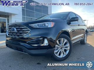 <b>Ford Co-Pilot360 Assist+, Navigation, 19 inch Aluminum Wheels, Cold Weather Package, Heated Steering Wheel!</b><br> <br> <br> <br>  Comfortable ride quality, an airy cabin and generous standard tech features make this 2024 Ford Edge a stand-out SUV. <br> <br>With meticulous attention to detail and amazing style, the Ford Edge seamlessly integrates power, performance and handling with awesome technology to help you multitask your way through the challenges that life throws your way. Made for an active lifestyle and spontaneous getaways, the Ford Edge is as rough and tumble as you are. Push the boundaries and stay connected to the road with this sweet ride!<br> <br> This agate black SUV  has a 8 speed automatic transmission and is powered by a  250HP 2.0L 4 Cylinder Engine.<br> <br> Our Edges trim level is Titanium. For a healthy dose of luxury and refinement, step up to this Titanium trim, lavishly appointed with premium heated leather seats with power adjustment and lumbar support, perimeter approach lights, a sonorous 12-speaker Bang & Olufsen audio system, and a numeric keypad for extra security. This trim also features a power liftgate for rear cargo access, a key fob with remote engine start and rear parking sensors, a 12-inch capacitive infotainment screen bundled with wireless Apple CarPlay and Android Auto, SiriusXM satellite radio, and 4G mobile hotspot internet connectivity. You and yours are assured of optimum road safety, with blind spot detection, rear cross traffic alert, pre-collision assist with automatic emergency braking, lane keeping assist, lane departure warning, forward collision alert, driver monitoring alert, and a rearview camera with an inbuilt washer. Also standard include proximity keyless entry, dual-zone climate control, 60-40 split front folding rear seats, LED headlights with automatic high beams, and even more. This vehicle has been upgraded with the following features: Ford Co-pilot360 Assist+, Navigation, 19 Inch Aluminum Wheels, Cold Weather Package, Heated Steering Wheel, Control Cruise. <br><br> View the original window sticker for this vehicle with this url <b><a href=http://www.windowsticker.forddirect.com/windowsticker.pdf?vin=2FMPK4K90RBA22146 target=_blank>http://www.windowsticker.forddirect.com/windowsticker.pdf?vin=2FMPK4K90RBA22146</a></b>.<br> <br>To apply right now for financing use this link : <a href=https://www.webbsford.com/financing/ target=_blank>https://www.webbsford.com/financing/</a><br><br> <br/>    4.99% financing for 84 months. <br> Buy this vehicle now for the lowest bi-weekly payment of <b>$359.44</b> with $0 down for 84 months @ 4.99% APR O.A.C. ( taxes included, $149 documentation fee   / Total cost of borrowing $10248   ).  Incentives expire 2024-04-30.  See dealer for details. <br> <br>Webbs Ford is located at 4118 - 51st Street in beautiful Vermilion, AB. <br/>We offer superior sales and service for our valued customers and are committed to serving our friends and clients with the best services possible. If you are looking to set up a test drive in one of our new Fords or looking to inquire about financing options, please call (780) 853-2841 and speak to one of our professional staff members today.   o~o
