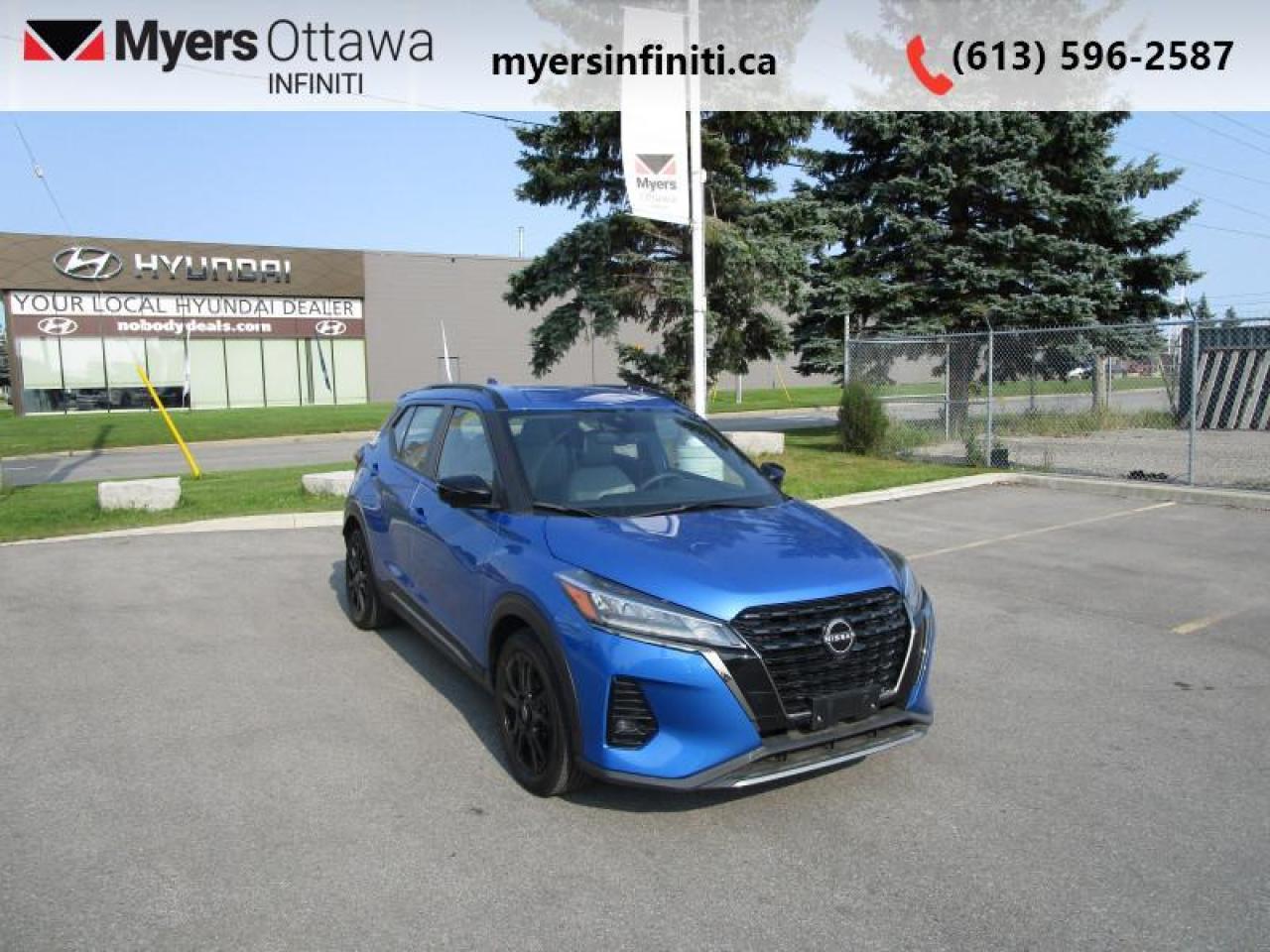 <b>Heated Seats,  Heated Steering Wheel,  Remote Start,  Apple CarPlay,  Android Auto!</b><br> <br>  SPECIAL!  Was $28848. Now $27810! $1038 discount until Dec 31!  <br> <br/> Compare at $28848 - Our Price is just $27810! <br> <br>   Kick it to your own beat with the 2022 Kicks. This  2022 Nissan Kicks is for sale today in Ottawa. <br> <br>This Kicks did not take any shortcuts, but it is offering you a shortcut to possibility. Make the most of every day with intelligent features that help you express your personal style and feel your playlist with the incredible infotainment system. It really is time you put you first, and this 2022 Kicks is here for it.This  SUV has 25,893 kms. Its  blue in colour  . It has an automatic transmission and is powered by a  122HP 1.6L 4 Cylinder Engine. <br> <br> Our Kickss trim level is SR. Kick it with the SR trim for stylish aluminum wheels, LED lighting with fog lamps, orange accents and contrast stitching, automatic temperature control, the Nissan Intelligent Key with remote start, a heated steering wheel, heated seats, and SiriusXM. This Kicks offers a ton of style and is built to your beat, featuring touchscreen infotainment with Apple CarPlay, Android Auto, Bluetooth, and Siri Eyes Free. The spirited performance is further enhanced with advanced safety features like emergency braking, lane departure warning, high beam assist, blind spot detection, rear parking sensors, and a rearview camera. This vehicle has been upgraded with the following features: Heated Seats,  Heated Steering Wheel,  Remote Start,  Apple Carplay,  Android Auto,  Lane Departure Warning,  Highbeam Assist. <br> <br>To apply right now for financing use this link : <a href=https://www.myersinfiniti.ca/finance/ target=_blank>https://www.myersinfiniti.ca/finance/</a><br><br> <br/><br>*LIFETIME ENGINE TRANSMISSION WARRANTY NOT AVAILABLE ON VEHICLES WITH KMS EXCEEDING 140,000KM, VEHICLES 8 YEARS & OLDER, OR HIGHLINE BRAND VEHICLE(eg. BMW, INFINITI. CADILLAC, LEXUS...)<br> Come by and check out our fleet of 30+ used cars and trucks and 110+ new cars and trucks for sale in Ottawa.  o~o