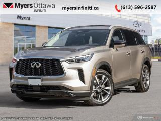 <b>Navigation,  Adaptive Cruise Control,  360 Camera,  Sunroof,  Leather Seats!</b><br> <br> <br> <br>  A smooth ride, a nicely appointed interior, and an easy-access third row highlight this seven-seat Infiniti QX60. <br> <br>This Infiniti QX60 is transforming the seven-passenger crossover segment with a harmonious connection between expressive design, attention to detail, and intuitive technology. Dont let its beauty fool you though. This QX60 can handle the toughest roads.  Experience luxury made sensory and desire with unprecedented potential.<br> <br> This warm titanium SUV  has an automatic transmission and is powered by a  295HP 3.5L V6 Cylinder Engine.<br> <br> Our QX60s trim level is LUXE. This LUXE trim steps things up with inbuilt navigation, adaptive cruise control and a 360-surround camera system.  Other standard features include a dual-panel glass sunroof with a power sunshade, a power liftgate for rear cargo access, leather-trimmed heated front seats with lumbar support, a heated leather-wrapped steering wheel, and dual-zone front climate control. Infotainment duties are handled by a 12.3-inch display with Apple CarPlay, Android Auto and SiriusXM, which is paired with a 9-speaker audio setup. Additional features include lane departure warning, front and rear collision mitigation, blind spot warning, and mobile device wireless charging. This vehicle has been upgraded with the following features: Navigation,  Adaptive Cruise Control,  360 Camera,  Sunroof,  Leather Seats,  Power Liftgate,  Wireless Charging Pad. <br><br> <br>To apply right now for financing use this link : <a href=https://www.myersinfiniti.ca/finance/ target=_blank>https://www.myersinfiniti.ca/finance/</a><br><br> <br/>    6.99% financing for 84 months. <br> Buy this vehicle now for the lowest bi-weekly payment of <b>$542.62</b> with $0 down for 84 months @ 6.99% APR O.A.C. ( taxes included, $821  and licensing fees    ).  Incentives expire 2024-04-30.  See dealer for details. <br> <br><br> Come by and check out our fleet of 30+ used cars and trucks and 100+ new cars and trucks for sale in Ottawa.  o~o