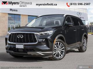 <b>TOW PACKAGE!</b><br> <br> <br> <br>  This 2024 QX60 is an SUV with bold, stand-out looks and cutting-edge tech. <br> <br>This Infiniti QX60 is transforming the seven-passenger crossover segment with a harmonious connection between expressive design, attention to detail, and intuitive technology. Dont let its beauty fool you though. This QX60 can handle the toughest roads.  Experience luxury made sensory and desire with unprecedented potential.<br> <br> This mineral black SUV  has an automatic transmission and is powered by a  295HP 3.5L V6 Cylinder Engine.<br> <br> Our QX60s trim level is Sensory. Upgrading to this QX60 Sensory adds in massaging seats, a drivers heads up display and tow equipment, along with inbuilt navigation, adaptive cruise control and a 360-surround camera system. Other standard features include a dual-panel glass sunroof with a power sunshade, a power liftgate for rear cargo access, leather-trimmed heated front seats with lumbar support, a heated leather-wrapped steering wheel, and dual-zone front climate control. Infotainment duties are handled by a 12.3-inch display with Apple CarPlay, Android Auto and SiriusXM, which is paired with an upgraded 17-speaker Bose Performance audio setup. Additional features include lane departure warning, front and rear collision mitigation, blind spot warning, and mobile device wireless charging. This vehicle has been upgraded with the following features: Tow Package. <br><br> <br>To apply right now for financing use this link : <a href=https://www.myersinfiniti.ca/finance/ target=_blank>https://www.myersinfiniti.ca/finance/</a><br><br> <br/>    6.99% financing for 84 months. <br> Buy this vehicle now for the lowest bi-weekly payment of <b>$593.15</b> with $0 down for 84 months @ 6.99% APR O.A.C. ( taxes included, $821  and licensing fees    ).  Incentives expire 2024-04-30.  See dealer for details. <br> <br><br> Come by and check out our fleet of 30+ used cars and trucks and 100+ new cars and trucks for sale in Ottawa.  o~o