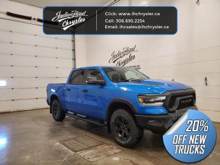 <b>Off-Road Suspension,  SiriusXM,  Apple CarPlay,  Android Auto,  Navigation!</b><br> <br> <br> <br>  Whether you need tough and rugged capability, or soft and comfortable luxury, this 2024 Ram delivers every time. <br> <br>The Ram 1500s unmatched luxury transcends traditional pickups without compromising its capability. Loaded with best-in-class features, its easy to see why the Ram 1500 is so popular. With the most towing and hauling capability in a Ram 1500, as well as improved efficiency and exceptional capability, this truck has the grit to take on any task.<br> <br> This blue Crew Cab 4X4 pickup   has a 8 speed automatic transmission and is powered by a  395HP 5.7L 8 Cylinder Engine.<br> <br> Our 1500s trim level is Rebel. Bold and unapologetic, this Ram 1500 Rebel features beefy off-road suspension including Bilstein dampers, skid plates for underbody protection, gloss black wheels, front fog lamps, power-folding exterior mirrors with courtesy lamps, and black fender flares, with front bumper tow hooks. The standard features continue, with power-adjustable heated front seats with lumbar support, dual-zone climate control, power-adjustable pedals, deluxe sound insulation, and a leather-wrapped steering wheel. Connectivity is handled by an upgraded 8.4-inch display powered by Uconnect 5 with inbuilt navigation, mobile internet hotspot access, Apple CarPlay, Android Auto and SiriusXM streaming radio. Additional features include a power rear window with defrosting, class II towing equipment including a hitch, wiring harness and trailer sway control, heavy-duty suspension, cargo box lighting, and a locking tailgate. This vehicle has been upgraded with the following features: Off-road Suspension,  Siriusxm,  Apple Carplay,  Android Auto,  Navigation,  Heated Seats,  4g Wi-fi. <br><br> View the original window sticker for this vehicle with this url <b><a href=http://www.chrysler.com/hostd/windowsticker/getWindowStickerPdf.do?vin=1C6SRFLT9RN143222 target=_blank>http://www.chrysler.com/hostd/windowsticker/getWindowStickerPdf.do?vin=1C6SRFLT9RN143222</a></b>.<br> <br>To apply right now for financing use this link : <a href=https://www.indianheadchrysler.com/finance/ target=_blank>https://www.indianheadchrysler.com/finance/</a><br><br> <br/> Weve discounted this vehicle $12110. See dealer for details. <br> <br>At Indian Head Chrysler Dodge Jeep Ram Ltd., we treat our customers like family. That is why we have some of the highest reviews in Saskatchewan for a car dealership!  Every used vehicle we sell comes with a limited lifetime warranty on covered components, as long as you keep up to date on all of your recommended maintenance. We even offer exclusive financing rates right at our dealership so you dont have to deal with the banks.
You can find us at 501 Johnston Ave in Indian Head, Saskatchewan-- visible from the TransCanada Highway and only 35 minutes east of Regina. Distance doesnt have to be an issue, ask us about our delivery options!

Call: 306.695.2254<br> Come by and check out our fleet of 30+ used cars and trucks and 80+ new cars and trucks for sale in Indian Head.  o~o