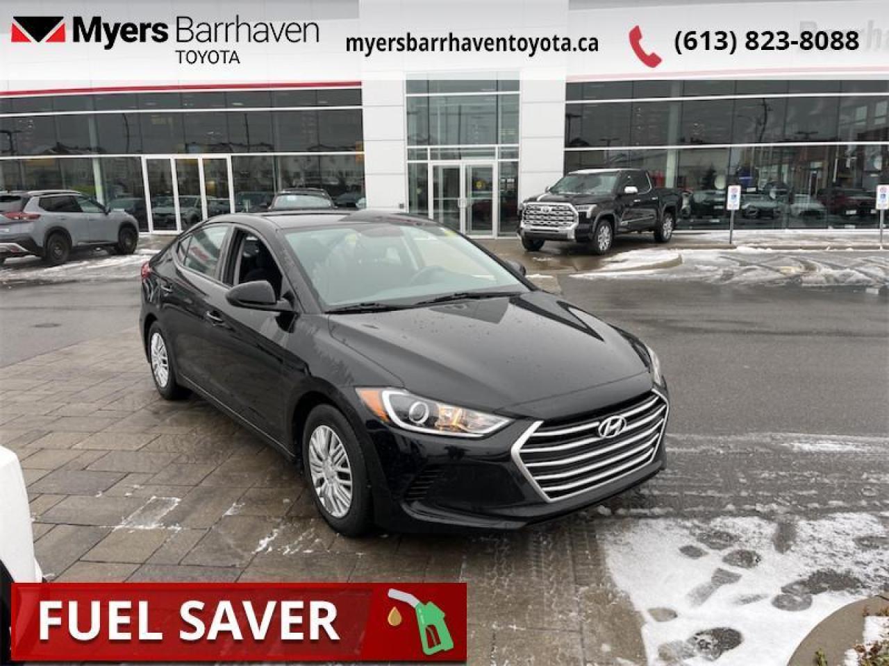 <b>Bluetooth, Heated Seats, Heated Mirrors, Steering Wheel Audio Controls</b><br> <br>  Compare at $19654 - Our Live Market Price is just $18898! <br> <br>   Ranked among the top in its class the 2017 Hyundai Elantra is a real steal. This  2017 Hyundai Elantra is fresh on our lot in Ottawa. <br> <br>The all-new 2017 Elantra is a groundbreaking vehicle, designed to bring new levels of sophistication to compact car customers. Hyundais engineers set out to achieve a new standard for rigidity with a structure heavily composed of our Advanced High Strength Steel also known as the SUPERSTRUCTURE, which delivers a new level of ride comfort with smooth and precise handling and enhanced safety.This  sedan has 48,000 kms. Its  black noir pearl in colour  . It has an automatic transmission and is powered by a  smooth engine.  It may have some remaining factory warranty, please check with dealer for details. <br> <br> Our Elantras trim level is LE. Get up and start your journey, the Elantra LE gives you more reasons to travel. It offers features in the L manual plus features like brake assist, Hill Hold Control, power heated side mirrors, Bluetooth hands-free phone system, steering wheel-mounted audio and phone controls, manual air conditioning, heated front bucket seats, 60/40 split-bench rear seat, and iPod/USB auxiliary connectivity.<br> <br>To apply right now for financing use this link : <a href=https://www.myersbarrhaventoyota.ca/quick-approval/ target=_blank>https://www.myersbarrhaventoyota.ca/quick-approval/</a><br><br> <br/><br> Buy this vehicle now for the lowest bi-weekly payment of <b>$161.28</b> with $0 down for 72 months @ 9.99% APR O.A.C. ( Plus applicable taxes -  Plus applicable fees   ).  See dealer for details. <br> <br>At Myers Barrhaven Toyota we pride ourselves in offering highly desirable pre-owned vehicles. We truly hand pick all our vehicles to offer only the best vehicles to our customers. No two used cars are alike, this is why we have our trained Toyota technicians highly scrutinize all our trade ins and purchases to ensure we can put the Myers seal of approval. Every year we evaluate 1000s of vehicles and only 10-15% meet the Myers Barrhaven Toyota standards. At the end of the day we have mutual interest in selling only the best as we back all our pre-owned vehicles with the Myers *LIFETIME ENGINE TRANSMISSION warranty. Thats right *LIFETIME ENGINE TRANSMISSION warranty, were in this together! If we dont have what youre looking for not to worry, our experienced buyer can help you find the car of your dreams! Ever heard of getting top dollar for your trade but not really sure if you were? Here we leave nothing to chance, every trade-in we appraise goes up onto a live online auction and we get buyers coast to coast and in the USA trying to bid for your trade. This means we simultaneously expose your car to 1000s of buyers to get you top trade in value. <br>We service all makes and models in our new state of the art facility where you can enjoy the convenience of our onsite restaurant, service loaners, shuttle van, free Wi-Fi, Enterprise Rent-A-Car, on-site tire storage and complementary drink. Come see why many Toyota owners are making the switch to Myers Barrhaven Toyota. <br>*LIFETIME ENGINE TRANSMISSION WARRANTY NOT AVAILABLE ON VEHICLES WITH KMS EXCEEDING 140,000KM, VEHICLES 8 YEARS & OLDER, OR HIGHLINE BRAND VEHICLE(eg. BMW, INFINITI. CADILLAC, LEXUS...) o~o