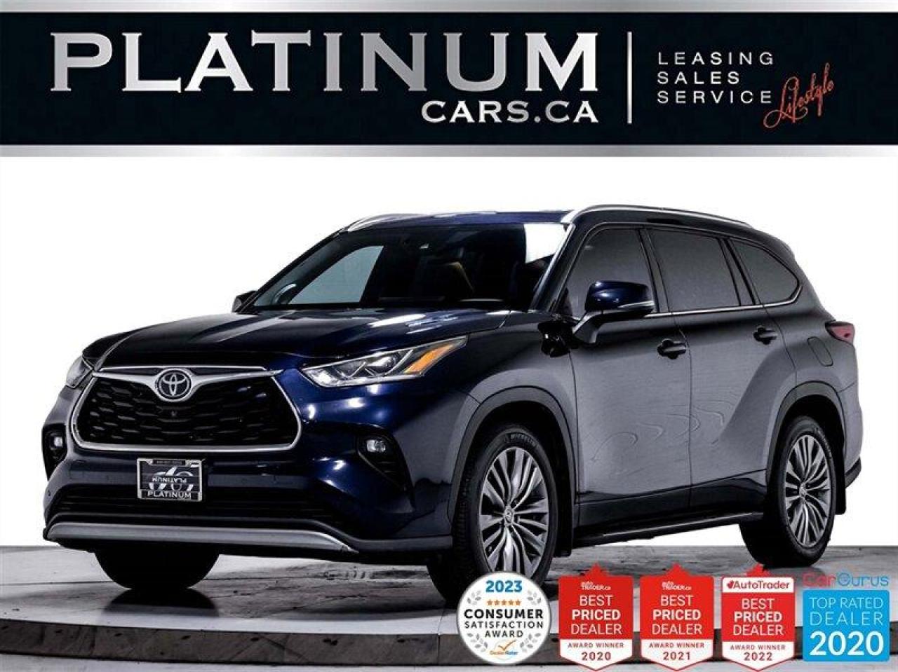2020 TOYOTA HIGHLANDER | AWD | 7 PASSENGER | 3.5L V6 | PLATINUM PACKAGE | JBL PREMIUM SOUND SYSTEM |360 CAM | HEATED STEERING | HEATED & VENTILATED FRONT SEATS | HEATED MIRRORS | NAV | LED HEADLAMP | MEMORY SEATS | BLIND SPOT ASSIST | LANE KEEP ASSIST | PRE-COLLISION SAFETY SYSTEM | POST-COLLISION SAFETY SYSTEM | HANDS FREE ENTRY | 8 SPEED AUTOMATIC | LOCAL ONTARIO VEHICLE



 



In this 2020 Toyota Highlander, the available 265-horsepower, 2.4-litre turbocharged four-cylinder engine serves up an ideal blend of power and efficiency. Backed by next-generation technology, like Dual Variable Valve Timing-with intelligence (Dual VVT-i), and mated to an 8-speed direct shift automatic transmission  putting power and responsiveness at your fingertips, while helping to make the most of every litre.



 



Whenever you come to a full stop  like at a stop light  Highlanders engine automatically shuts off to save fuel and reduce emissions. Lift your foot from the brake pedal, and the engine instantly restarts, to get you effortlessly on your way. A Toyota-first, DTV-AWD can send up to 50 percent of engine torque to the rear wheels, then distributes power to the wheel that needs it most  enhancing stability, responsiveness and control. When it isnt needed, the system sends all driving force to the front wheels to improve fuel economy and deliver a smoother ride.



 



WE WELCOME YOUR TRADE at the highest value. SAME DAY, EASY APPROVALS. FINANCING and LEASING options on most vehicles, as well as extended warranties, and aftermarket services. We are connected to all banks and leasing companies - all at the lowest rates and payments. No-HASSLE, No-HAGGLE, just the BEST PRICE UP-FRONT. 



 



Since 2004, Platinum Cars took the concept of Platinum Lifestyle to a whole new level by offering many of the worlds most pristine vehicles, such as Aston Martin, BMW, Bentley, Ferrari, Hummer, Land Rover, Lamborghini, Maserati, Mercedes-Benz, Porsche, Rolls-Royce and much more. Check out our website for our full inventory listing at http://www.platinumcars.ca, or simply stop by and visit our 65,000 sq.ft indoor showroom. Running strong as an independent dealership, we serve guests all across Canada. By understanding the lifestyle of each guest, we provide an immaculate collection of the best luxury and exotic vehicles on the market. We gladly provide the full history report on every vehicle. 



 



As per OMVIC regulations: Vehicle is not drivable, not certified and not e-tested. Certification is available for $899. Each Platinum client is a satisfied guest, GUARANTEED! 



 



Serving ALL OF CANADA AND U.S.A, we will help with the transportation and paperwork. For all Canadian buyers, you will only pay your provincial tax. For all American clients, you will take advantage of the low exchange rate. Give us an opportunity, and youll see why Platinum Cars is THE LARGEST and FASTEST growing Luxury Car Dealership in Canada!