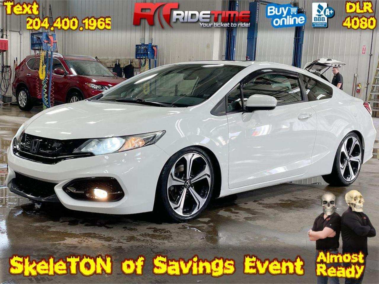 Sunroof, Navigation, Bluetooth, Back-Up Camera, Cruise Control, Heated Front Seats, Manual Transmission, 3 Free Months of Sirius Satellite Radio w/ Purchase, Save on Fuel!, 18 Aluminum Alloy Wheels, CD player, Exterior Parking Camera Rear, Fully automatic headlights, Power moonroof, Rear window defroster, Split folding rear seat, Steering wheel mounted audio controls.  2015 Honda Civic Si FWD 6-Speed Manual 2.4L I4 DOHC 16V i-VTEC Taffeta White  Awards:   * IIHS Canada Top Safety Pick  Hello, Spook-Seekers and Thrill-Hunters!  Ready to banish the demons of overpriced rides? Welcome to the underworld of deals at Ride Times SkeleTON of Savings extravaganza this All Hallows Eve. Weve cracked open our tomb of treasure to offer you rides that wont have you trading your soulor your savings.  Unfurl the map to our ghoulishly curated selection of 100+ spectral ridesmost all buried under the $30,000 price tag. Whether youre zipping to a seance or your next seminar, weve got the iron steed to meet your needs. Haunted by financial worries? Our coven of 15+ premium lenders ensures your loan process will be smoother than a vampires pickup line.  Slumber soundly, for each phantom-mobile on our lot has been resurrected through a stringent Manitoba Spiriterr, SafetyInspection. They also come with a Crystal Ball, or as mortals call it, a CarFax report, as transparent as a ghostly apparition. Enlist in our arcane Oil 4 Eternity Program and conjure up to $200 in annual savings.  We know your time is as precious as a goblins gold, so weve hexed our online portals to make your purchase and financing experience spellbindingly simple. Our undead customer service team is lurking in the shadows 24/7. Text us your quandaries at 204-400-1965 or summon us via the spirit realmor Facebook Messengerathttps://m.me/ridetime.  Rev those chainsawsor, more sensibly, your enginesand cartwheel into scholarly victory with a chariot from Ride Times SkeleTON of Savings bonanza. Dig up your deal in our shadowy domain or shop from your laireither way, savings will be your treat, no tricks attached!  Until the Witching Hour, Dealer 4080Where your fantasy ride is just a cauldron stir away.