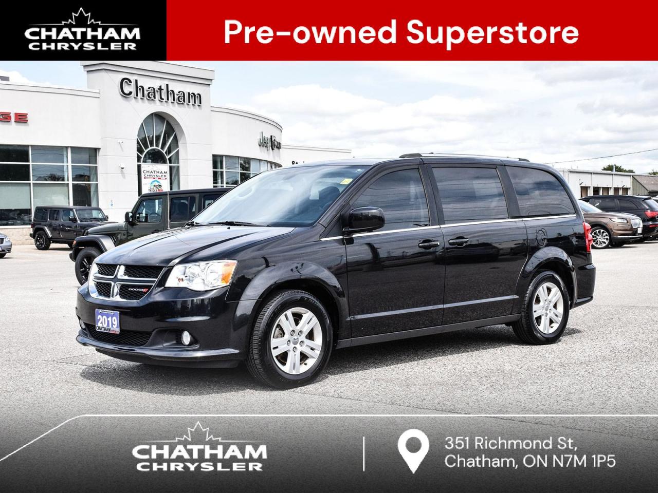 Used 2019 Dodge Grand Caravan Crew DVD LEATHER PWR DOORS NAVIGATION LEATHER ONE OWNER for sale in Chatham, ON