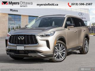 <b>TOW PACKAGE!</b><br> <br> <br> <br>  This 2024 QX60 is an SUV with bold, stand-out looks and cutting-edge tech. <br> <br>This Infiniti QX60 is transforming the seven-passenger crossover segment with a harmonious connection between expressive design, attention to detail, and intuitive technology. Dont let its beauty fool you though. This QX60 can handle the toughest roads.  Experience luxury made sensory and desire with unprecedented potential.<br> <br> This warm titanium SUV  has an automatic transmission and is powered by a  295HP 3.5L V6 Cylinder Engine.<br> <br> Our QX60s trim level is Sensory. Upgrading to this QX60 Sensory adds in massaging seats, a drivers heads up display and tow equipment, along with inbuilt navigation, adaptive cruise control and a 360-surround camera system. Other standard features include a dual-panel glass sunroof with a power sunshade, a power liftgate for rear cargo access, leather-trimmed heated front seats with lumbar support, a heated leather-wrapped steering wheel, and dual-zone front climate control. Infotainment duties are handled by a 12.3-inch display with Apple CarPlay, Android Auto and SiriusXM, which is paired with an upgraded 17-speaker Bose Performance audio setup. Additional features include lane departure warning, front and rear collision mitigation, blind spot warning, and mobile device wireless charging. This vehicle has been upgraded with the following features: Tow Package. <br><br> <br>To apply right now for financing use this link : <a href=https://www.myersinfiniti.ca/finance/ target=_blank>https://www.myersinfiniti.ca/finance/</a><br><br> <br/>    6.99% financing for 84 months. <br> Buy this vehicle now for the lowest bi-weekly payment of <b>$593.18</b> with $0 down for 84 months @ 6.99% APR O.A.C. ( taxes included, $821  and licensing fees    ).  Incentives expire 2024-05-31.  See dealer for details. <br> <br><br> Come by and check out our fleet of 30+ used cars and trucks and 100+ new cars and trucks for sale in Ottawa.  o~o