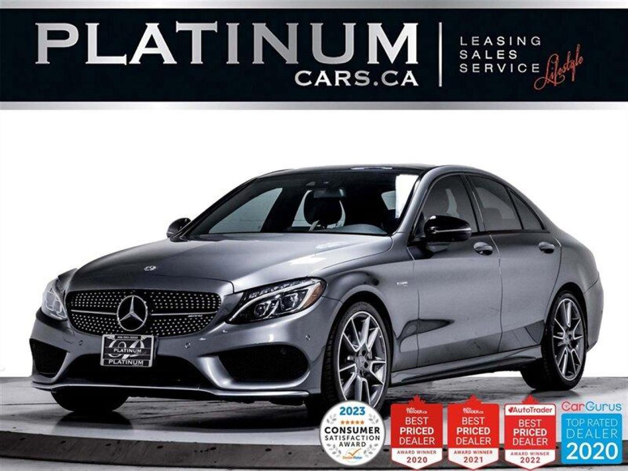 2020 MERCEDES BENZ AMG C43 | 385HP | 4MATIC AWD | AMG NIGHT PACKAGE | TECHNOLOGY PACKAGE | AMG DRIVERS PACKAGE | PREMIUM PACKAGE | AMG LEATHER UPHOLSTERY | BURMESTER SOUND SYSTEM | BACK UP CAMERA | BLIND SPOT ASSIST | ACTIVE PARKING ASSIST | POWER SEATS | MEMORY SEATS | KEYLESS-GO PACKAGE | HEATED FRONT SEATS | COLLISION WARNING SYSTEM WITH ACTIVE BRAKE | AMG PERFORMANCE STEERING WHEEL | AMBIENT LIGHTING | ECO START/STOP FUNCTION | HEATED WINDSCREEN | CANADIAN VEHICLE 



 



The 2020 Mercedes-Benz AMG C43 4Matic is the perfect sports car thats packed in a powerful and efficient package. The AMG 3.0-litre V6 Twin Turbo engine produces 385 horsepower. In combination with its AMG SPEEDSHIFT TCT 9-Speed Automatic Transmission and Paddle Shifters, this C43 AMG will take you from 0-100 km in 4.1 seconds.   



 



This C43 AMG features a Selenite Grey Metallic exterior colour, AMG Styling elements. Inside its sporting a Red leather and DINAMICA microfiber interior with Dark Ash Wood trim, AMG Performance steering wheel in Black Nappa leather and DINAMICA microfiber and Ambient lighting.



 



This Mercedes comes with Blind Spot Assist, Active Park Assist, Collision Warning System with Active Brake Intervention, back up Camera as well as Parking Distance Controls. All these features will make your drive safer and more convenient. You will also have the Dynamic Switch to adjust the Ride from Eco and Comfort to Sport depending on what you need.      



 



Enjoy comfort options like Heated Seats with power adjustment, all full leather of course. Climate Control comes standard, as well as HD Radio and Bluetooth Connectivity, Memory Seats, Dynamic Drive Mode and Suspension Mode adjustment. For your safety, this C43 comes standard with Dual Stage Driver and Passenger Front Airbags.



 



WE WELCOME YOUR TRADE at the highest value. SAME DAY, EASY APPROVALS. FINANCING and LEASING options on most vehicles, as well as extended warranties, and aftermarket services. We are connected to all banks and leasing companies - all at the lowest rates and payments. No-HASSLE, No-HAGGLE, just the BEST PRICE UP-FRONT. 



 



Since 2004, Platinum Cars took the concept of Platinum Lifestyle to a whole new level by offering many of the worlds most pristine vehicles, such as Aston Martin, BMW, Bentley, Ferrari, Hummer, Land Rover, Lamborghini, Maserati, Mercedes-Benz, Porsche, Rolls-Royce and much more. Check out our website for our full inventory listing at http://www.platinumcars.ca, or simply stop by and visit our 65,000 sq.ft indoor showroom. Running strong as an independent dealership, we serve guests all across Canada. By understanding the lifestyle of each guest, we provide an immaculate collection of the best luxury and exotic vehicles on the market. We gladly provide the full history report on every vehicle. 



 



As per OMVIC regulations: Vehicle is not drivable, not certified and not e-tested. Certification is available for $899. Each Platinum client is a satisfied guest, GUARANTEED! 



 



Serving ALL OF CANADA AND U.S.A, we will help with the transportation and paperwork. For all Canadian buyers, you will only pay your provincial tax. For all American clients, you will take advantage of the low exchange rate. Give us an opportunity, and youll see why Platinum Cars is THE LARGEST and FASTEST growing Luxury Car Dealership in Canada!