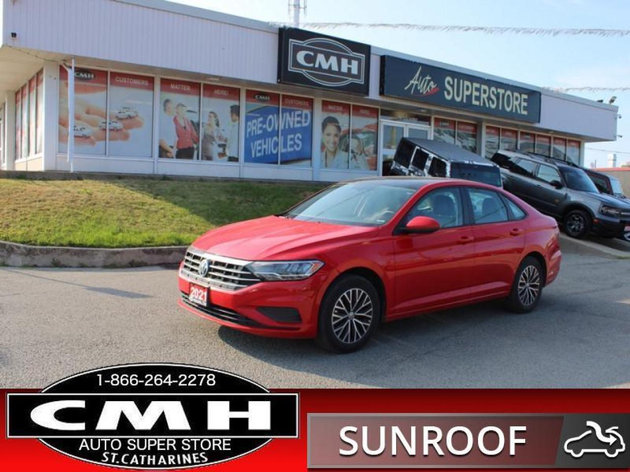 <b>GREAT COLOR !! NAVIGATION, REAR CAMERA, CROSS TRAFFIC ALERT, BLIND SPOT, APPLE CARPLAY, ANDROID AUTO, BLUETOOTH, SUNROOF, LEATHER, HEATED SEATS, DUAL CLIMATE CONTROL, PROXIMITY KEY, BUTTON START, 16-INCH ALLOY WHEELS</b><br>      This  2021 Volkswagen Jetta is for sale today. <br> <br>Redesigned. Not over designed. Rather than adding needless flash, the Jetta has been redesigned for a tasteful, more premium look and feel. One quick glance is all it takes to appreciate the result. Its sporty. Its sleek. It makes a statement without screaming. The overall effect stands out anywhere. Its roomy and well finished interior provides the best of comforts and will help keep this elegant sedan ageless and beautiful for many years to come.This  sedan has 79,739 kms. Its  red in colour  . It has an automatic transmission and is powered by a  147HP 1.4L 4 Cylinder Engine. <br> <br> Our Jettas trim level is Highline. Upgrade to this Jetta Highline and youll get features like these aluminum wheels, a large Rail2Rail power sunroof, leatherette heated seats and a heated-leather wrapped steering wheel, fully automatic LED headlamps, a larger 8 inch touchscreen infotainment system with  satellite navigation, Android Auto and Apple CarPlay, blind spot monitor with rear traffic alert, cruise control, a proximity key with remote keyless entry, a rear view camera and much more.<br> <br>To apply right now for financing use this link : <a href=https://www.cmhniagara.com/financing/ target=_blank>https://www.cmhniagara.com/financing/</a><br><br> <br/><br>Trade-ins are welcome! Financing available OAC ! Price INCLUDES a valid safety certificate! Price INCLUDES a 60-day limited warranty on all vehicles except classic or vintage cars. CMH is a Full Disclosure dealer with no hidden fees. We are a family-owned and operated business for over 30 years! o~o