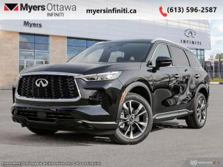 <b>Navigation,  Adaptive Cruise Control,  360 Camera,  Sunroof,  Leather Seats!</b><br> <br> <br> <br>  With roomy seating and comfortable ride, this Infiniti QX60 is a good choice for a family-oriented, seven-passenger luxury crossover. <br> <br>This Infiniti QX60 is transforming the seven-passenger crossover segment with a harmonious connection between expressive design, attention to detail, and intuitive technology. Dont let its beauty fool you though. This QX60 can handle the toughest roads.  Experience luxury made sensory and desire with unprecedented potential.<br> <br> This mineral black SUV  has an automatic transmission and is powered by a  295HP 3.5L V6 Cylinder Engine.<br> <br> Our QX60s trim level is LUXE. This LUXE trim steps things up with inbuilt navigation, adaptive cruise control and a 360-surround camera system.  Other standard features include a dual-panel glass sunroof with a power sunshade, a power liftgate for rear cargo access, leather-trimmed heated front seats with lumbar support, a heated leather-wrapped steering wheel, and dual-zone front climate control. Infotainment duties are handled by a 12.3-inch display with Apple CarPlay, Android Auto and SiriusXM, which is paired with a 9-speaker audio setup. Additional features include lane departure warning, front and rear collision mitigation, blind spot warning, and mobile device wireless charging. This vehicle has been upgraded with the following features: Navigation,  Adaptive Cruise Control,  360 Camera,  Sunroof,  Leather Seats,  Power Liftgate,  Wireless Charging Pad. <br><br> <br>To apply right now for financing use this link : <a href=https://www.myersinfiniti.ca/finance/ target=_blank>https://www.myersinfiniti.ca/finance/</a><br><br> <br/>    6.99% financing for 84 months. <br> Buy this vehicle now for the lowest bi-weekly payment of <b>$542.65</b> with $0 down for 84 months @ 6.99% APR O.A.C. ( taxes included, $821  and licensing fees    ).  Incentives expire 2024-05-31.  See dealer for details. <br> <br><br> Come by and check out our fleet of 30+ used cars and trucks and 100+ new cars and trucks for sale in Ottawa.  o~o