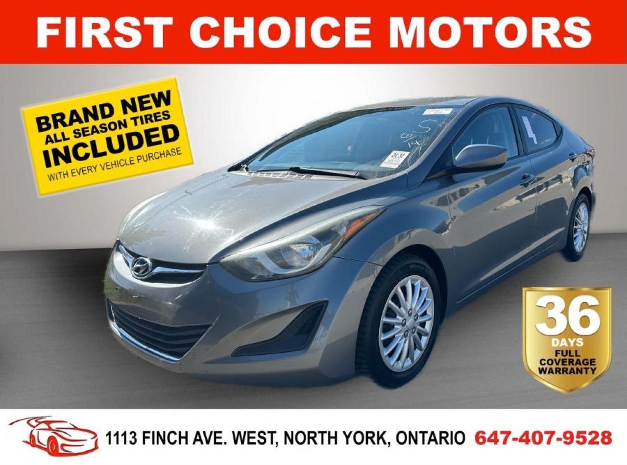 Welcome to First Choice Motors, the largest car dealership in Toronto of pre-owned cars, SUVs, and vans priced between $5000-$15,000. With an impressive inventory of over 300 vehicles in stock, we are dedicated to providing our customers with a vast selection of affordable and reliable options. <br><br>Were thrilled to offer a used 2014 Hyundai Elantra GL, grey color with 165,000km (STK#6537) This vehicle was $11990 NOW ON SALE FOR $9990. It is equipped with the following features:<br>- Automatic Transmission<br>- Heated seats<br>- Bluetooth<br>- Power windows<br>- Power locks<br>- Power mirrors<br>- Air Conditioning<br><br>At First Choice Motors, we believe in providing quality vehicles that our customers can depend on. All our vehicles come with a 36-day FULL COVERAGE warranty. We also offer additional warranty options up to 5 years for our customers who want extra peace of mind.<br><br>Furthermore, all our vehicles are sold fully certified with brand new brakes rotors and pads, a fresh oil change, and brand new set of all-season tires installed & balanced. You can be confident that this car is in excellent condition and ready to hit the road.<br><br>At First Choice Motors, we believe that everyone deserves a chance to own a reliable and affordable vehicle. Thats why we offer financing options with low interest rates starting at 7.9% O.A.C. Were proud to approve all customers, including those with bad credit, no credit, students, and even 9 socials. Our finance team is dedicated to finding the best financing option for you and making the car buying process as smooth and stress-free as possible.<br><br>Our dealership is open 7 days a week to provide you with the best customer service possible. We carry the largest selection of used vehicles for sale under $9990 in all of Ontario. We stock over 300 cars, mostly Hyundai, Chevrolet, Mazda, Honda, Volkswagen, Toyota, Ford, Dodge, Kia, Mitsubishi, Acura, Lexus, and more. With our ongoing sale, you can find your dream car at a price you can afford. Come visit us today and experience why we are the best choice for your next used car purchase!<br><br>All prices exclude a $10 OMVIC fee, license plates & registration  and ONTARIO HST (13%)