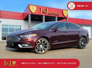 Odometer is 28546 kilometers below market average! Maroon 2018 Ford Fusion Hybrid Titanium FWD E-CVT Automatic I4 Hybrid <br><br>Welcome to our dealership, where we cater to every car shoppers needs with our diverse range of vehicles. Whether youre seeking peace of mind with our meticulously inspected and Certified Pre-Owned vehicles, looking for great value with our carefully selected Value Line options, or are a hands-on enthusiast ready to tackle a project with our As-Is mechanic specials, weve got something for everyone. At our dealership, quality, affordability, and variety come together to ensure that every customer drives away satisfied. Experience the difference and find your perfect match with us today.<br><br>Certified. J&J Certified Details: * Vigorous Inspection * Global Roadside Assistance available 24/7, 365 days a year - 3 months * Get As Low As 7.99% APR Financing OAC * CARFAX Vehicle History Report. * Complimentary 3-Month SiriusXM Select+ Trial Subscription * Full tank of fuel * One free oil change (only redeemable here)<br><br>Reviews:<br>  * Owners tend to rate the Fusion highly in most aspects of ride quality, performance, fuel mileage, comfort, and versatility. The higher-output turbo engines are favourites amongst enthusiasts, and the up-level feature content adds extra appeal. Many owners also love the high-tech touches, including the MyFord Touch display and the Ford Sync central command system. Source: autoTRADER.ca