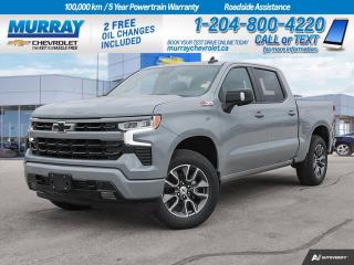 Four Wheel Drive, Heated Steering, Apple CarPlay, Climate Control, Keyless Access/Ignition, Heated Seats, Rearview Camera  Crafted with a custom look, our 2024 Chevrolet Silverado 1500 RST Crew Cab 4X4 is here to show off in Slate Gray Metallic! Powered by a 5.3 Litre V8 generating 355hp to an 8 Speed Automatic transmission for street-savvy performance. This Four Wheel Drive truck is also ready for adventures with an auto-locking rear differential and AutoTrac transfer case, and it sees approximately 11.8L/100km on the highway. Sophisticated Silverado styling is on display with high-intensity LED headlamps, fog lamps, alloy wheels, black recovery hooks, an EZ Lift power lock/release tailgate, a rear CornerStep bumper, cargo-bed lighting, heated power mirrors, and a trailer hitch with Hitch Guidance.  Our RST cabin can keep you comfortable and looking good with heated cloth front seats, 10-way power for the driver, a heated-wrapped steering wheel, dual-zone automatic climate control, cruise control, remote start, and keyless access/ignition. High-tech infotainment helps you connect with a 12-inch driver display, a 13.4-inch touchscreen, wireless Android Auto/Apple CarPlay, Google Built-In, voice control, WiFi compatibility, Bluetooth, and a six-speaker sound system.  Chevrolet promotes peace of mind with intelligent features like forward collision warning, automatic braking, an HD rearview camera, lane-keeping assistance, and more. Now check out our Silverado RST for yourself and take charge of your world! Save this Page and Call for Availability. We Know You Will Enjoy Your Test Drive Towards Ownership! View a CarFax Vehicle Report instantly at MurrayChevrolet.ca. : Questions? Call or text us at 204-800-4220 or call us toll-free at 1-888-381-7025. Dealer Permit #1740