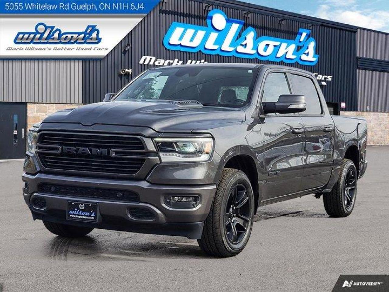 *This Ram 1500 Features the Following Options*Dealer Certified Pre-Owned. This Ram 1500 boasts a 5.7 L engine powering this Automatic transmission. Touch Screen, Reverse Camera, Remote Start, QUICK ORDER PACKAGE 27L SPORT -inc: Engine: 5.7L HEMI VVT V8 w/MDS & eTorque, Transmission: 8-Speed Automatic, G/T PACKAGE -inc: Under Seat Lighting, Leather Wrapped Shift Knob, Leather-Wrapped Steering Wheel, Power Adjustable Pedals w/Memory, Steering Wheel Mounted Shift Control, Sport Performance Hood, MOPAR Bright Pedal Kit, MOPAR Cold Air Intake System, MOPAR Off-Road Truck Floor Mats, Passive Cold End Exhaust, Floor Console, G/T Decal, Exterior Mirrors w/Memory Settings, Front Door Accent Lighting, GT Interior Theme, Radio/Driver Seat/Mirrors/Pedals Memory, Rear Door Accent Lighting, 3.92 Rear Axle Ratio, LED Footwell Lighting , Navigation System, Console Shifter, Class IV Hitch, Air Conditioning, Air Conditioned Seats, 3.92 Axle Ratio, Heated Seats, Tilt Steering Wheel.*Stop By Today *Stop by Mark Wilsons Better Used Cars located at 5055 Whitelaw Road, Guelph, ON N1H 6J4 for a quick visit and a great vehicle!650+ VEHICLES! ONE MASSIVE LOCATION!Free Contactless Local Delivery!HASSLE-FREE, NO-HAGGLE, LIVE MARKET PRICING!FINANCING! - Better than bank rates! 6 Months, No Payments available on approved credit OAC. Zero Down Available. We have expert credit specialists to secure the best possible rate for you! We are your financing broker, let us do all the leg work on your behalf! Click the RED Apply for Financing button to the right to get started or drop in today!BAD CREDIT APPROVED HERE! - You dont need perfect credit to get a vehicle loan at Mark Wilsons Better Used Cars! We have a dedicated team of credit rebuilding experts on hand to help you get the car of your dreams!WE LOVE TRADE-INS! - Hassle free top dollar trade-in values!HISTORY: Free Carfax report included.EXTENDED WARRANTY: Available30 DAY WARRANTY INCLUDED: 30 Days, or 3,000 km (mechanical items only). No Claim Limit (abuse not covered)5 Day Exchange Privilege! *(Some conditions apply)CASH PRICES SHOWN: Excluding HST and Licensing Fees.2019 - 2023 vehicles may be daily rentals. Please inquire with your Salesperson.