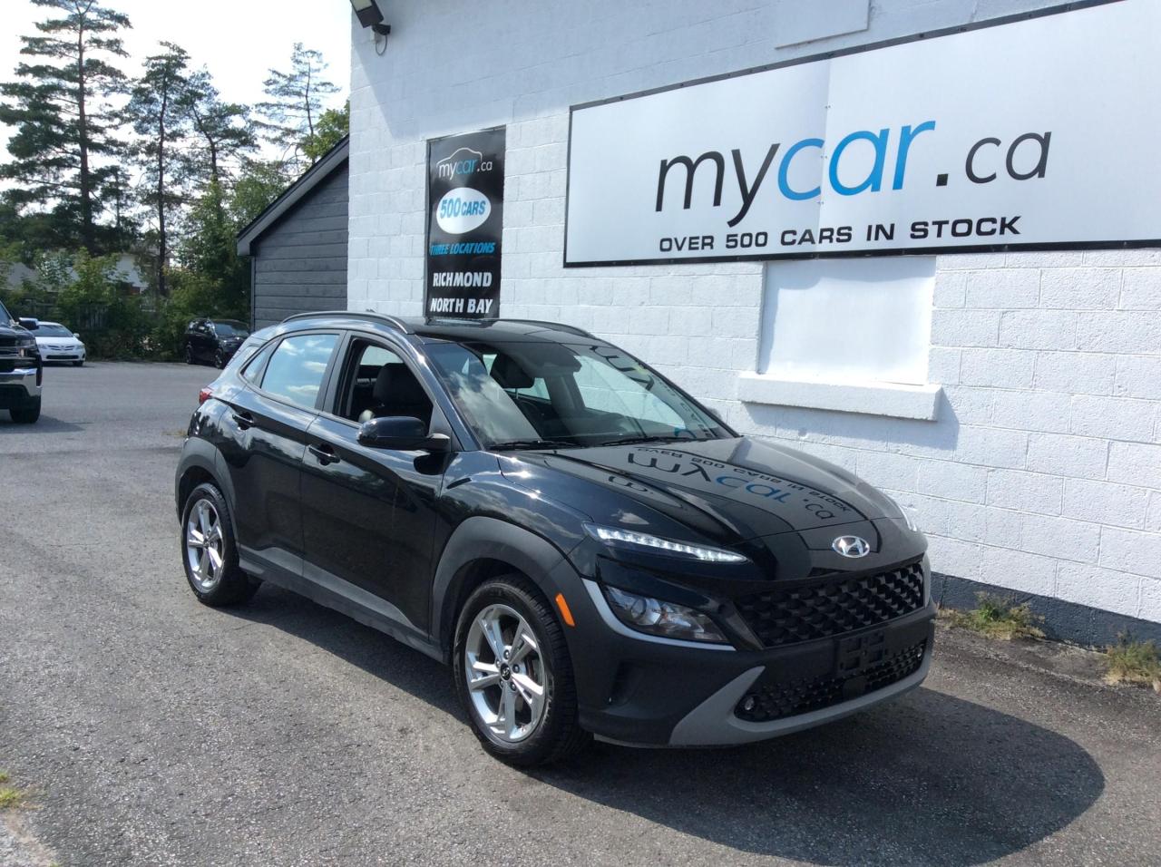 Used 2022 Hyundai KONA 2.0L Preferred Sun & Leather Package LOADED SUN & LEATHER PKG !!! MOONROOF. LEATHER. ALLOYS. BACKUP CAM. HEATED SEATS. CARPLAY. A/C. BLUE for sale in North Bay, ON