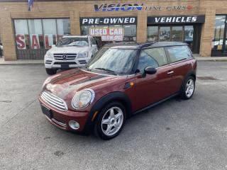 2008 Mini Cooper Clubman, a Great Driver !<br><br>GREAT CONDITION, this 2008 Mini Cooper Clubman comes with a 1.6 LITRE 4 CYLINDER ENGINE that puts out 116 HORSEPOWER.<br><br>Interior includes: LEATHER HEATED SEATS, SUNROOF, and a GREAT SOUNDING STEREO SYSTEM.<br><br>Well reviewed:  The 2008 Mini Cooper Clubman is a new take on the wildly successful Cooper formula, blending the traditional aspects of British charm and German engineering with an <br><br>added dose of practicality,  (edumunds.com)<br><br> The 2008 Mini Cooper Clubman may be a longer Mini but that doesnt put much of a dent into the phenomenally fun driving experience associated with its smaller brethren. Responses to <br><br>driver inputs are quick, and the Cooper sucks its driver into the experience, delivering lots of feedback through the steering wheel, driver seat and pedals,  (edumunds.com).<br><br>MANUAL !<br><br>Comes complete with power locks, power windows, and keyless remote entry.<br><br>This car has safety included in the advertised price.<br><br>Please Note: HST and Licensing is an additional fee separate from the advertised price. <br><br>We have a strong confidence in our cars, if you want to have a car inspected, Vision Fine Cars welcomes it.<br>  <br>Certain Crypto-Currency accepted as payment, Charges will apply.<br>