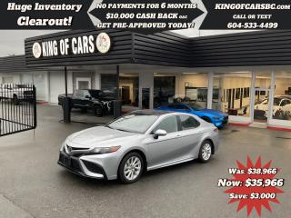2023 TOYOTA CAMRY SE - 8312 kms onlySPORT LEATHER SEATS, BACK UP CAMERA, APPLE CARPLAY, ANDROID AUTO, HEATED SEATS, HEATED STEERING WHEEL, POWER SEATS, PRE-COLLISION BRAKING, ACTIVE LANE ASSIST, ADAPTIVE CRUISE CONTROL, PADDLE SHIFTERSBALANCE OF TOYOTA FACTORY WARRANTYCALL US TODAY FOR MORE INFORMATION604 533 4499 OR TEXT US AT 604 360 0123GO TO KINGOFCARSBC.COM AND APPLY FOR A FREE-------- PRE APPROVAL -------STOCK # P214820PLUS ADMINISTRATION FEE OF $895 AND TAXESDEALER # 31301all finance options are subject to ....oac...