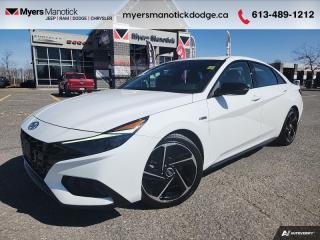 <b>Leather Seats,  Sunroof,  Premium Audio,  Wi-Fi,  Heated Steering Wheel!</b><br> <br>  Compare at $30890 - Our Price is just $29990! <br> <br>   This bold Hyundai Elantra is bringing excitement to this narrowing class of cars. This  2022 Hyundai Elantra is fresh on our lot in Manotick. <br> <br>This 2022 Elantra was made to be the sharpest compact sedan on the road. With tons of technology packed into the spacious and comfortable interior, along with bold and edgy styling inside and out, this family sedan makes the unexpected your daily driver. This  sedan has 43,449 kms. Its  white in colour  . It has an automatic transmission and is powered by a  201HP 1.6L 4 Cylinder Engine. <br> <br> Our Elantras trim level is N Line. This aggressive N Line Elantra provides a thrilling experience with sport tuned suspension and brakes, chrome tailpipe, and multiple performance upgrades to the drivetrain. More than a performance sedan, this Elantra takes infotainment and luxury to new levels with tech features like Bose Premium Audio, Blue Link wi-fi, and even more surprises while style and comfort features like cloth and leather heated seats with red accent stitching, a sunroof, and chrome trim make your cabin a sanctuary. This Elantra is also equipped with an advanced safety suite including lane keep assist, forward and rear collision assist, driver monitoring, blind spot assist, and automatic highbeams. The incredible feature list continues with voice activated, touch screen infotainment including wireless connectivity with Android Auto, Apple CarPlay, and Bluetooth. This vehicle has been upgraded with the following features: Leather Seats,  Sunroof,  Premium Audio,  Wi-fi,  Heated Steering Wheel,  Lane Keep Assist,  Heated Seats. <br> <br>To apply right now for financing use this link : <a href=https://CreditOnline.dealertrack.ca/Web/Default.aspx?Token=3206df1a-492e-4453-9f18-918b5245c510&Lang=en target=_blank>https://CreditOnline.dealertrack.ca/Web/Default.aspx?Token=3206df1a-492e-4453-9f18-918b5245c510&Lang=en</a><br><br> <br/><br> Buy this vehicle now for the lowest weekly payment of <b>$104.76</b> with $0 down for 96 months @ 9.99% APR O.A.C. ( Plus applicable taxes -  and licensing fees   ).  See dealer for details. <br> <br>If youre looking for a Dodge, Ram, Jeep, and Chrysler dealership in Ottawa that always goes above and beyond for you, visit Myers Manotick Dodge today! Were more than just great cars. We provide the kind of world-class Dodge service experience near Kanata that will make you a Myers customer for life. And with fabulous perks like extended service hours, our 30-day tire price guarantee, the Myers No Charge Engine/Transmission for Life program, and complimentary shuttle service, its no wonder were a top choice for drivers everywhere. Get more with Myers! <br>*LIFETIME ENGINE TRANSMISSION WARRANTY NOT AVAILABLE ON VEHICLES WITH KMS EXCEEDING 140,000KM, VEHICLES 8 YEARS & OLDER, OR HIGHLINE BRAND VEHICLE(eg. BMW, INFINITI. CADILLAC, LEXUS...)<br> Come by and check out our fleet of 50+ used cars and trucks and 120+ new cars and trucks for sale in Manotick.  o~o
