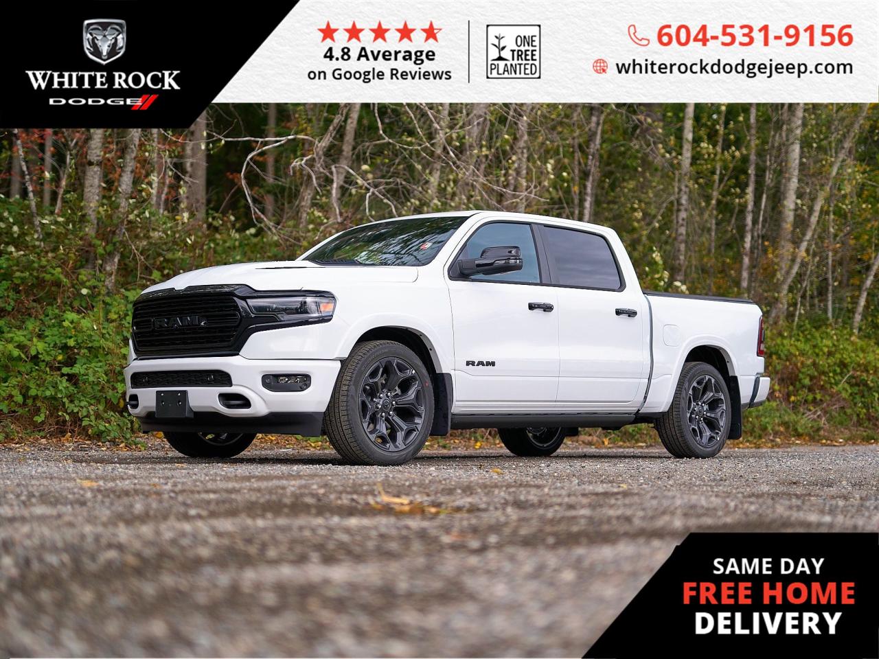 Elevate Your Drive: NAVIGATION, ADAPTIVE CRUISE CONTROL, LEATHER UPHOLSTERY, VENTILATED SEATS. Step into the pinnacle of luxury with the 2024 RAM 1500 Limited, a testament to sophisticated engineering and exquisite design. With a striking White exterior and a refined Black interior, this RAM 1500 is more than just a truck; its a statement of class.<p><p>Powered by a robust 5.7L 8-Cylinder engine and mated to an 8-Speed Automatic Transmission, the RAM 1500 Limited ensures a commanding presence on the road while delivering seamless power distribution to all four wheels with its advanced 4x4 drivetrain. The opulence continues inside with a suite of premium features that cater to your comfort and convenience. The vehicles ADJUSTABLE PEDALS and MEMORY SEAT adapt to your preferred driving position, while the AUTO-LEVELLING SUSPENSION ensures a smooth ride regardless of the terrain.<p><p>Experience unparalleled connectivity and control with the integrated NAVIGATION SYSTEM, and revel in the crystal-clear acoustics provided by the AUDIO MEMORY system. Your safety is paramount, with RAIN SENSING WIPERS and AUTO HIGH-BEAM HEADLIGHTS adjusting to changing conditions, while TRACTION CONTROL keeps you grounded.<p><p>For those who demand excellence in every detail, the RAM 1500 Limited offers GENUINE WOOD DASHBOARD and DOOR PANEL INSERTS, exuding a sense of timeless craftsmanship. The VENTILATED FRONT and REAR SEATS offer year-round comfort, ensuring you and your passengers enjoy a serene cabin environment.<p><p>Discover the epitome of luxury truck ownership with Stock Number: R114529 at White Rock Dodge in Surrey, BC. This is not just a vehicle; its a lifestyle choice for those who accept nothing but the best.