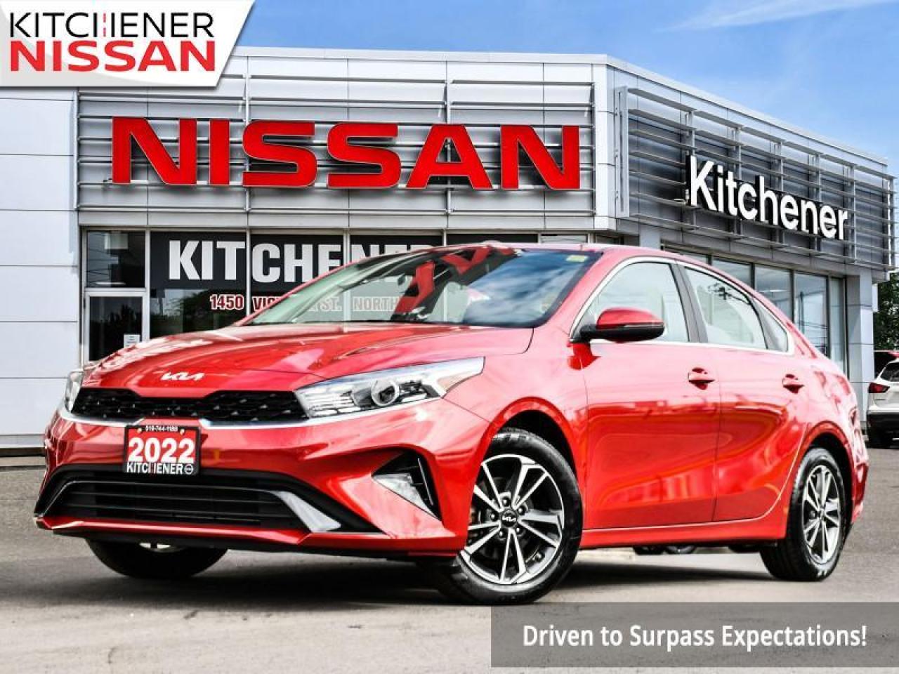 <b>Low Mileage, Android Auto,  Apple CarPlay,  Wireless Charging,  Heated Steering Wheel,  Heated Seats!</b><br> <br> SELL US YOUR VEHICLE or TRADE IT IN: We accept all kinds of vehicles no matter the year or condition! Whether you trade-in your car or simply sell us your vehicle, our certified appraisal is guaranteed. Our trade-in process is designed to be quick and easy. Our friendly, professional appraisers are always on-site, and can provide you with a transparent, market-leading quote in 30 minutes.HAGGLE-FREE MARKET VALUE PRICING - Our entire inventory is priced according to the live market. We use sophisticated software to compare our cars to similar vehicles for sale in the Province, and set prices which offer you unmatched value for your piece of mind. Prices are updated continuously as market conditions change.WE CAN GET YOU APPROVED: Good Credit, Bad Credit, No Credit, Student or New to the Country? Were here to help with all levels of credit! Our flexible terms and multiple options will make getting behind the wheel of your next vehicle a hassle-free experience! Apply Online today!<br> <br> Compare at $27029 - Kitchener Nissan Price  is just $25989! <br> <br>   Though small, this 2022 Forte has all the room you need to grow. This  2022 Kia Forte is for sale today in Kitchener. <br> <br>Unleash your need for daily exhilaration in this inspired 2022 Forte. Built to never compromise, this compact and surprising Forte is ready to grow with you into your busy life. Inspiration born in motion wakes up our desire for excitement, and this 2022 Forte was built to perform, not conform. For a break from the sameness, check out this 2022 Forte.<br>This low mileage  sedan has just 13,225 kms. Its  radiant red metallic in colour  . It has an automatic transmission and is powered by a  2.0L I4 16V MPFI DOHC engine. <br> <br> Our Fortes trim level is EX. Stepping up to this EX steps up the woah! Featuring style additions like chrome trim and aluminum wheels, tech additions like wireless charging, a heated steering wheel for comfort, and an advanced safety suite including blind spot detection, forward collision avoidance assist, lane keep assist, and driver alert monitoring this EX is a great choice. Additional features include a bumping infotainment system with an 8 inch display, Android Auto, Apple CarPlay, steering wheel controls, and Bluetooth streaming. Heated seats and air conditioning ensure your comfort while remote keyless entry, power windows, cruise control, heated power side mirrors, and a handy rearview camera offer endless convenience. <br> This vehicle has been upgraded with the following features: Android Auto,  Apple Carplay,  Wireless Charging,  Heated Steering Wheel,  Heated Seats,  Blind Spot Detection,  Lane Keep Assist. <br> <br>To apply right now for financing use this link : <a href=https://www.kitchenernissan.com/finance-application/ target=_blank>https://www.kitchenernissan.com/finance-application/</a><br><br> <br/><br> Buy this vehicle now for the lowest bi-weekly payment of <b>$175.42</b> with $0 down for 96 months @ 8.99% APR O.A.C. (Any payment information on the vehicles has been calculated only for the purpose of comparison and is not an offer to provide a loan. The APR rate applied is only an estimate, which may be below or above the rate you actually receive.     / Total Obligation of $36488  ).  See dealer for details. <br> <br>ON QUALIFIED VEHICLES$0 DOWN FINANCING AVAILABLE O.A.C. ALL TYPES OF CREDIT ARE WELCOME! GOOD CREDIT, BAD CREDIT, LOW CREDIT, NEW TO THE COUNTRY, OR EVEN NO CREDIT  OUR IN-HOUSE FINANCE MANAGERS WILL WORK WITH YOU TO MAKE A CUSTOM PAYMENT PLAN TO BEST SUIT YOUR INDIVIDUAL SITUATION!  ** Disclosure: Maximum term up to 96-months finance available on approved credit and qualifying vehicles. Some conditions may apply. For more information, please contact the dealership for more details. <br> Come by and check out our fleet of 50+ used cars and trucks and 80+ new cars and trucks for sale in Kitchener.  o~o
