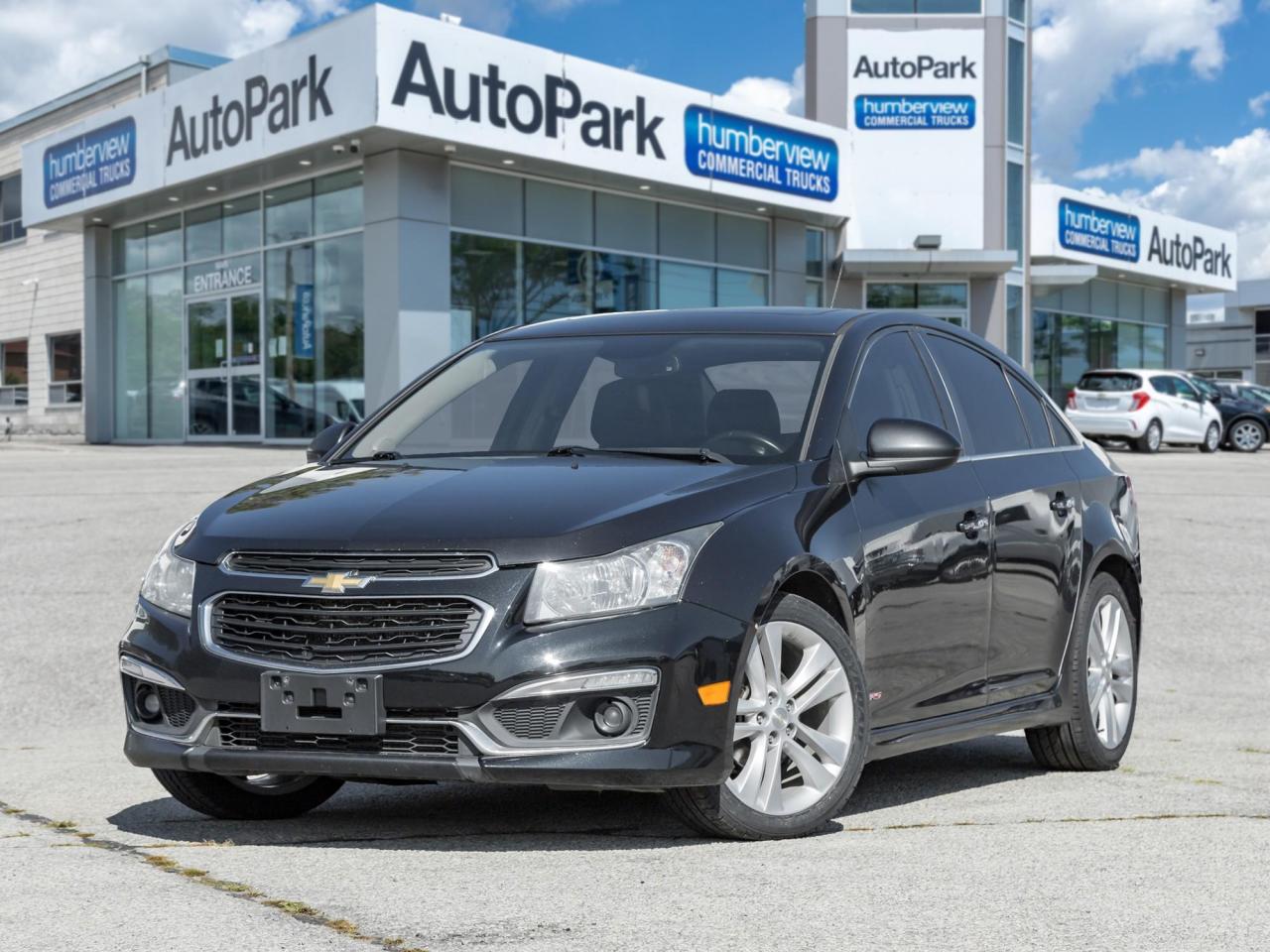 <p>Save more money at the gas station by taking ownership of this beautiful 2015 Chevrolet Cruze LTZ.</p>

<p>Finished in a Black exterior that complements the Black leather interior, standing on a set of 18 alloy wheels. Beneath the hood, you will reveal a 1.4L four (4) cylinder engine paired with a six (6) speed automatic transmission.</p>

<p>Step into the interior and be impressed to find features including a sunroof, navigation, backup camera, Pioneer sound system, automatic headlights, heated front seats, AM/FM/XM radio, Bluetooth, CD player, push-button start and so much more.<br />
</p>

<p>Wed love for you to come in and experience the exhilaration this2015 Chevrolet Cruze LTZwill bring!<br />
<br />
<br />
Visit AUTOPARK Mississauga and Experience Everything Youve Come to Expect From Autopark - Fantastic Service, Above Average Reconditioning and Of Course, Friendly and Knowledgeable Sales Professionals Here to Help Today! We shop the Market So You Dont Have To! The three pillars of AutoPark are: 1) 6 locations 2) LOW NO HAGGLE Pricing 3) 7 DAY EXCHANGE policy*AutoPark Mississauga serves Mississauga, Etobicoke, Oakville, Burlington, and Hamilton. AutoPark can look after you with good and challenged credit history! Car Proof history report available. No hidden fees, simply add HST & licensing. AutoPark - A new way to buy used! *call for details! Proud member of The Humberview Group. AutoPark serves our customers better, each and every day.[Good credit, bad credit, everyone deserves the right to drive a quality, reliable vehicle with us! Find out how, at autopark.ca].</p>