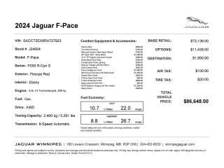 New 2024 Jaguar F-PACE P250 R-Dynamic S for sale in Winnipeg, MB