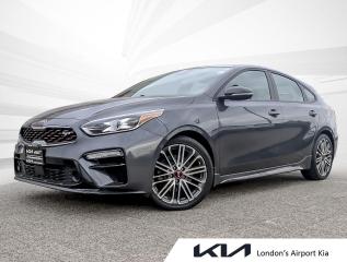 Graphite 2021 Kia Forte5 GT FWD 7-Speed Automatic 1.6L I4 DGI Turbocharged DOHC 16V LEV3-SULEV70 201hp<br /><br />AM/FM radio: SiriusXM, Apple CarPlay & Android Auto, Automatic temperature control, Electronic Stability Control, Exterior Parking Camera Rear, Front Bucket Seats, Front dual zone A/C, Fully automatic headlights, Heated door mirrors, Heated Front Sport Bucket Seats, Heated steering wheel, Leather Shift Knob, Leather steering wheel, Leatherette & Fabric Seat Trim, Power moonroof, Radio: 8" Display Audio, Steering wheel mounted audio controls. Sale Price is Plus 13% HST, Financing Available OAC (On Approved Credit).