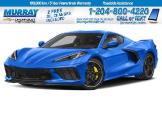 Coupe, Heated/Cooled Seats, Navigation, Apple CarPlay, Heated Steering, Front/Rear Camera, Wireless Charging, Blind Spot Detection  Our thrilling 2023 Chevrolet Corvette Stingray 3LT Coupe is at home on the worlds stage and your local streets in Rapid Blue! Motivated by a 6.2 Litre LT2 V8 that delivers 490hp to a paddle-shifted 8 Speed Dual-Clutch Automatic transmission for a bold blend of acceleration and exhilaration. This mid-engined supercar also encourages enthusiastic maneuvers with a custom Corvette suspension and Brembo brakes, and it returns approximately 9.8L/100km on the highway. Just be prepared for stares since this sleek machine shows off LED lighting, a removable roof panel, quad-tipped exhaust outlets, Carbon Flash accents, and heated power-folding mirrors.  Driver-focused details surround you in our 3LT cabin, starting with heated/ventilated GT2 front bucket seats, a heated leather steering wheel, dual-zone automatic climate control, and extended leather coverage. Intelligent technologies like a 12-inch driver display, an 8-inch touchscreen, full-color navigation, wireless charging, wireless Android Auto/Apple CarPlay, WiFi compatibility, Bluetooth, Bose audio, and a performance data/video recorder make for more enjoyable driving and less hassle!  Chevrolet helps seal the deal with smart safety from front/rear cameras, a head-up display, a digital rearview mirror, blind-spot detection, rear cross-traffic alert, and more. Make your driving dreams come true in our Corvette Stingray 3LT! Save this Page and Call for Availability. We Know You Will Enjoy Your Test Drive Towards Ownership! View a CarFax Vehicle Report instantly at MurrayChevrolet.ca. : Questions? Call or text us at 204-800-4220 or call us toll-free at 1-888-381-7025. Im currently sold. Please reach out and we can order one for you Dealer Permit #1740