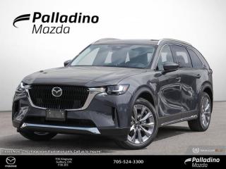 <b>Navigation,  Leather Seats,  360 Camera,  Sunroof,  Premium Audio!</b><br> <br> <br> <br>  Building on the legacy of previous stellar SUVs, this all-new Mazda CX-90 delivers an engaging drive with potent performance and unparalleled luxury. <br> <br>Crafted as the ultimate expression of Mazdas ethos, this all-new Mazda CX-90 is designed to amplify and elevate the luxury SUV experience. This flagship three-row SUV has been carefully engineered to appeal to your senses, with carefully curated build materials that convey a message of ultimate refinement. With a harmonious blend of unrivaled form and unmatched function, this SUV stands in a class of its own.<br> <br> This machine grey metallic SUV  has an automatic transmission and is powered by a  3.3L I6 24V GDI DOHC Turbo engine.<br> <br> Our CX-90 MHEVs trim level is GT. This CX-90 GT offers even more, with inbuilt navigation, a Bose Premium Audio system with noise compensation tech, wireless mobile device charging, SiriusXM, and a 360-degree surround view camera system. Other standard features include upgraded alloy wheels, heated second-row seats, a power liftgate for rear cargo access, auto-levelling LED headlights with automatic high beams, towing equipment with trailer sway control, adaptive cruise control, and smart device remote engine start. Interior features include a drivers heads up display, heated front seats with lumbar support, a heated leather-wrapped steering wheel, synthetic leather upholstery, dual-zone climate control with separate rear controls, a Mazda Harmonic Acoustics 8-speaker setup, and a 10.25-inch infotainment screen with Apple CarPlay and Android Auto, and MAZDA CONNECT. Safety on the road is assured, thanks to Advanced Blind Spot Monitoring, lane keeping assist with lane departure warning, forward collision mitigation, and smart city brake support with rear cross traffic alert. This vehicle has been upgraded with the following features: Navigation,  Leather Seats,  360 Camera,  Sunroof,  Premium Audio,  Wireless Charging,  Hud. <br><br> <br>To apply right now for financing use this link : <a href=https://www.palladinomazda.ca/finance/ target=_blank>https://www.palladinomazda.ca/finance/</a><br><br> <br/>    Incentives expire 2024-05-31.  See dealer for details. <br> <br>Palladino Mazda in Sudbury Ontario is your ultimate resource for new Mazda vehicles and used Mazda vehicles. We not only offer our clients a large selection of top quality, affordable Mazda models, but we do so with uncompromising customer service and professionalism. We takes pride in representing one of Canadas premier automotive brands. Mazda models lead the way in terms of affordability, reliability, performance, and fuel efficiency.<br> Come by and check out our fleet of 90+ used cars and trucks and 110+ new cars and trucks for sale in Sudbury.  o~o