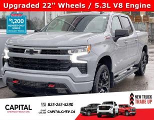 Accessories include- Black Rims, Red Tow Hooks, TonneauThis Chevrolet Silverado 1500 delivers a Gas V8 5.3L/325 engine powering this Automatic transmission. Z71 OFF-ROAD PACKAGE includes (Z71) Off-Road suspension, (JHD) Hill Descent Control, (NZZ) skid plates and (K47) heavy-duty air filter Includes Z71 hard badge, (N10) dual exhaust and (NQH) 2-speed transfer case., ENGINE, 5.3L ECOTEC3 V8 (355 hp [265 kW] @ 5600 rpm, 383 lb-ft of torque [518 Nm] @ 4100 rpm); featuring available Dynamic Fuel Management that enables the engine to operate in 17 different patterns between 2 and 8 cylinders, depending on demand, to optimize power delivery and efficiency, Wireless Phone Projection for Apple CarPlay and Android Auto.*This Chevrolet Silverado 1500 Features the Following Options *Window, power front, passenger express down, Window, power front, drivers express up/down, Wi-Fi Hotspot capable (Terms and limitations apply. See onstar.ca or dealer for details.), Wheels, 18 x 8.5 (45.7 cm x 21.6 cm) Bright Silver painted aluminum, Wheel, 17 x 8 (43.2 cm x 20.3 cm) full-size, steel spare, USB Ports, rear, dual, charge-only, USB Ports, 2, Charge/Data ports located on the instrument panel, Transmission, 8-speed automatic, electronically controlled with overdrive and tow/haul mode. Includes Cruise Grade Braking and Powertrain Grade Braking (Included and only available with (L3B) 2.7L TurboMax engine.), Transfer case, single speed electronic Autotrac with push button control (4WD models only), Tires, 265/65R18SL all-season, blackwall.*Visit Us Today *Youve earned this- stop by Capital Chevrolet Buick GMC Inc. located at 13103 Lake Fraser Drive SE, Calgary, AB T2J 3H5 to make this car yours today!