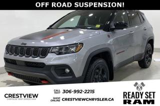 JEEP COMPASS TRAILHAWK 4X4 Check out this vehicles pictures, features, options and specs, and let us know if you have any questions. Helping find the perfect vehicle FOR YOU is our only priority.P.S...Sometimes texting is easier. Text (or call) 306-994-7040 for fast answers at your fingertips!This Jeep Compass delivers a Intercooled Turbo Regular Unleaded I-4 2.0 L/122 engine powering this Automatic transmission. TWO-TONE PAINT W/GLOSS BLACK ROOF, TRANSMISSION: 8-SPEED AUTOMATIC, SUN SOUND & NAVIGATION PACKAGE.*This Jeep Compass Comes Equipped with These Options *QUICK ORDER PACKAGE 29E TRAILHAWK , ENGINE: 2.0L DOHC I-4 DI TURBO, DRIVER ASSIST GROUP I, BLACK W/RUBY RED ACCENT, PREMIUM CLOTH/LEATHER-FACED BUCKET SEATS, BLACK, BILLET SILVER METALLIC, Wheels: 17 x 6.5 Painted Black Aluminum, Vinyl Door Trim Insert, Transmission w/Driver Selectable Mode and Autostick Sequential Shift Control, Trailer Sway Control.* Stop By Today *Live a little- stop by Crestview Chrysler (Capital) located at 601 Albert St, Regina, SK S4R2P4 to make this car yours today!