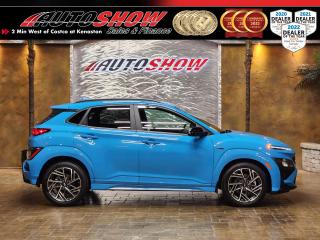 <strong>*** WOW........N - LINE & SHARP COLOR COMBO !!!   This is a PRISTINE AWD N-LINE w/ STUNNING BLUE WAVE EXTERIOR! *** COLOR MATCHED EXTERIOR BODY KIT + N-LINE HEATED SPORT SEATS + HEATED LEATHER STEERING WHEEL!! *** TOUCHSCREEN w/ APPLE CARPLAY & ANDROID AUTO + FACTORY REMOTE START + 18-INCH N-LINE WHEELS!! *** </strong>This Hyundai Kona is the perfect compact SUV for anyone who needs a little bit more space without compromising on Fuel Economy!!! Still under the 100,000 KM HYUNDAI WARRANTY and in excellent condition you will have peace of mind knowing your pocketbook is covered. A whole host of N-Line exclusive equipment is installed including contrast-stitched Upgraded Seats......Peppy 1.6L Turbocharged Engine (195 HP!)......N-Line Exclusive Color Matched Body Kit......Red Accent Stiching......N-Line Dual Exhaust......N-Line Metal Sport Pedals......18 Inch Exclusive N-Line Factory Alloy Wheels......Tackle winter with the ALL WHEEL DRIVE SYSTEM......Multistage HEATED SEATS......HEATED STEERING WHEEL......Factory REMOTE START......8 INCH TOUCHSCREEN......APPLE CARPLAY / ANDROID AUTO......REAR VIEW CAMERA......SiriusXM Satellite Radio Connectivity......LED Running Lights......BLIND SPOT DETECTION w/ Rear Cross Traffic Alert......Lane Keep Assist......Leather Wrapped Steering Wheel w/ Mounted Audio Controls & Accent Red Stitching......Full Power Convenience Package (Windows, Locks & Mirrors)......Proximity Key w/ Push Button Start......Flat Folding Rear Seats for a TON of Cargo Space......Roof Rails......Tinted Windows<br /><br />PLEASE NOTE: AN APPOINTMENT IS REQUIRED TO VIEW THIS VEHICLE.<br /><br />This 2022 Kona N-Line comes with All Original Books & Manuals, Two Sets of Key Fobs, All-Weather Mats, and the balance of FACTORY HYUNDAI WARRANTY!!  Only 39,000 KILOMETERS and sale priced at just $30,300 with financing and extended warranty options available!!<br /><br /><br />Will accept trades. Please call (204)560-6287 or View at 3165 McGillivray Blvd. (Conveniently located two minutes West from Costco at corner of Kenaston and McGillivray Blvd.)<br /><br />In addition to this please view our complete inventory of used <a href=\https://www.autoshowwinnipeg.com/used-trucks-winnipeg/\>trucks</a>, used <a href=\https://www.autoshowwinnipeg.com/used-cars-winnipeg/\>SUVs</a>, used <a href=\https://www.autoshowwinnipeg.com/used-cars-winnipeg/\>Vans</a>, used <a href=\https://www.autoshowwinnipeg.com/new-used-rvs-winnipeg/\>RVs</a>, and used <a href=\https://www.autoshowwinnipeg.com/used-cars-winnipeg/\>Cars</a> in Winnipeg on our website: <a href=\https://www.autoshowwinnipeg.com/\>WWW.AUTOSHOWWINNIPEG.COM</a><br /><br />Complete comprehensive warranty is available for this vehicle. Please ask for warranty option details. All advertised prices and payments plus taxes (where applicable).<br /><br />Winnipeg, MB - Manitoba Dealer Permit # 4908