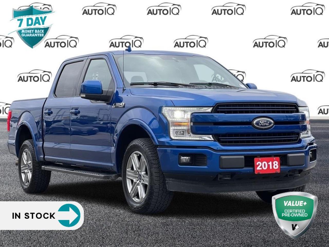 4WD, 4.2 LCD Productivity Screen in Instrument Cluster, 4-Wheel Disc Brakes, 6 Magnetic Running Boards, 7 Speakers, ABS brakes, Active Park Assist, Adaptive Cruise Control, Adjustable pedals, Air Conditioning, Alloy wheels, AM/FM radio: SiriusXM, Auto-dimming door mirrors, Auto-dimming Rear-View mirror, Automatic High Beam w/Rain-Sensing Wipers, Automatic temperature control, Auxiliary Transmission Oil Cooler, BLIS Blind Spot Information System, Block heater, Body-Colour 2-Bar Style Grille, Body-Colour Door Handles w/Body-Colour Bezel, Body-Colour Front & Rear Bumpers, Box Side Decal, Brake assist, CD player, Class IV Trailer Hitch Receiver, Compass, Delay-off headlights, Driver door bin, Driver vanity mirror, Dual front impact airbags, Dual front side impact airbags, Dual Power Glass/Manual Folding Heated Mirrors, Electronic Locking w/3.55 Axle Ratio, Electronic Stability Control, Emergency communication system: SYNC 3 911 Assist, Equipment Group 502A Luxury, Front anti-roll bar, Front Bucket Seats, Front dual zone A/C, Front fog lights, Front reading lights, Front wheel independent suspension, Fully automatic headlights, Heated door mirrors, Heated front seats, Heated Rear Seats, Heated Steering Wheel, Heated Wiper Park, Higher-Capacity Radiator, Higher-Power Cooling Fans, Illuminated entry, Integrated Trailer Brake Controller, Lane Keeping System w/Alert & Assist, Lariat Sport Appearance Package, Leather-Trimmed Bucket Seats, LED Side-Mirror Spotlights, Low tire pressure warning, Max Trailer Tow Package, Memory seat, Occupant sensing airbag, Outside temperature display, Overhead airbag, Overhead console, Panic alarm, Passenger door bin, Passenger vanity mirror, Pedal memory, Power door mirrors, Power driver seat, Power passenger seat, Power steering, Power Tilt/Telescoping Steering Column w/Memory, Power windows, Pro Trailer Backup Assist, Quad Beam LED Headlamps & LED Taillamps/Fog Lamps, Radio data system, Radio: B&O Play Premium Audio System, Radio: Single-CD w/SiriusXM Satellite, Rear Parking Sensors, Rear reading lights, Rear step bumper, Rear window defroster, Remote keyless entry, Security system, Single-Tip Chrome Exhaust, Speed control, Speed-sensing steering, Split folding rear seat, Steering wheel mounted audio controls, SYNC 3, SYNC Connect, Tachometer, Technology Package, Telescoping steering wheel, Tilt steering wheel, Traction control, Trailer Tow Package, Trip computer, Turn signal indicator mirrors, Twin Panel Moonroof, Universal Garage Door Opener, Upgraded Front Stabilizer Bar, Variably intermittent wipers, Ventilated front seats, Voice-Activated Navigation, Voltmeter, Wheels: 20 6-Spoke Premium Painted Aluminum.

Lariat 3.5L V6 EcoBoost 4WD 10-Speed Automatic
Lightning Blue


Reviews:
  * Many owners say the F-150s wide selection of handy and high-tech features plays a major role in its appeal, with the advanced parking and trailer maneuvering systems being common favourites. A commanding driving position, very spacious cabin, and relatively easy-to-use control layouts round out the package. Performance typically rates highly as well, especially from the EcoBoost engines. Source: autoTRADER.ca
<p> </p>

<h4>VALUE+ CERTIFIED PRE-OWNED VEHICLE</h4>

<p>36-point Provincial Safety Inspection<br />
172-point inspection combined mechanical, aesthetic, functional inspection including a vehicle report card<br />
Warranty: 30 Days or 1500 KMS on mechanical safety-related items and extended plans are available<br />
Complimentary CARFAX Vehicle History Report<br />
2X Provincial safety standard for tire tread depth<br />
2X Provincial safety standard for brake pad thickness<br />
7 Day Money Back Guarantee*<br />
Market Value Report provided<br />
Complimentary 3 months SIRIUS XM satellite radio subscription on equipped vehicles<br />
Complimentary wash and vacuum<br />
Vehicle scanned for open recall notifications from manufacturer</p>

<p>SPECIAL NOTE: This vehicle is reserved for AutoIQs retail customers only. Please, No dealer calls. Errors & omissions expected.</p>

<p>*As-traded, specialty or high-performance vehicles are excluded from the 7-Day Money Back Guarantee Program (including, but not limited to Ford Shelby, Ford mustang GT, Ford Raptor, Chevrolet Corvette, Camaro 2SS, Camaro ZL1, V-Series Cadillac, Dodge/Jeep SRT, Hyundai N Line, all electric models)</p>

<p>INSGMT</p>