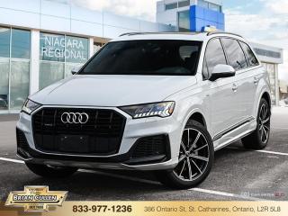 <b>Hybrid,  Sunroof,  Leather Seats,  Heated Seats,  Navigation!</b>

 

    Handsome, upscale, and pleasing to drive, this 2023 Audi Q7 brings style and technology to the family-SUV formula. This  2023 Audi Q7 is for sale today in St Catharines. 

 

Among Audis athletic lineup of tech-laden luxury cars and SUVs, this 2023 Q7 is the one best suited for family duty. With a dynamically sound chassis and a punchy powertrain, the Q7 maintains the fun-to-drive nature that makes an Audi an Audi. If youre shopping for a three-row luxury SUV to haul the family around and occasionally enjoy a twisty back road, this 2023 Audi Q7 is one such SUV youll be pleased with.This  SUV has 16,909 kms. Its  white in colour  . It has a 8 speed automatic transmission and is powered by a  335HP 3.0L V6 Cylinder Engine. 

 

 Our Q7s trim level is Komfort 55 TFSI quattro. This Q7 Komfort adds efficiency with a hybrid electric motor and a LiOn battery. This Q7 proves bigger is definitely better with a dual row sunroof, heated leather seats, a heated leather steering wheel, driver memory settings, genuine wood trim, proximity key with push button start, proximity cargo access, voice activated LCD touchscreen infotainment with navigation, wireless Apple CarPlay, and wi-fi. This luxury SUV provides style and power with towing equipment, dual exhaust, aluminum alloy wheels, automatic LED lighting, and fog lamps. Keep your family safe with lane departure warning, blind spot monitor, rear cross traffic alert, and a back up camera. This vehicle has been upgraded with the following features: Hybrid,  Sunroof,  Leather Seats,  Heated Seats,  Navigation,  Apple Carplay,  Heated Steering Wheel. 

 



 Buy this vehicle now for the lowest bi-weekly payment of <b>$535.26</b> with $0 down for 84 months @ 9.99% APR O.A.C. ( Plus applicable taxes -  Plus applicable fees   ).  See dealer for details. 

 



 Come by and check out our fleet of 60+ used cars and trucks and 140+ new cars and trucks for sale in St Catharines.  o~o