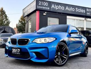 <p>BMW M2 Coupe - 6 Speed Manual - Long Beach Blue Exterior on Black w/Blue Contrast Stitched Interior - Carfax Verified - No Accidents - Local Ontario Vehicle - One Owner - ONLY 58k KM - Loaded w/ Leather Heated Seats, Sport Seats, Navigation, Back up Camera, Parking Sensors, Aux, Usb, Bluetooth Phone & Audio, Harman/Kardon, Carbon Interior, Comfort Access, Heated Steering, Driving Assistant Package, Lane Departure Assist, Collision Warning, Adaptive Xenon Lights, BMW M Double Spoke Wheels & So Much More! FINANCING AVAILABLE - OAC!</p>
<p>Included in the price:</p>
<p>1.Ontario Safety Standard Certificate.<br />2.Administration Fee.<br />3.CARFAX Vehicle History Report.<br />4.OMVIC Fee.</p>
<p>Taxes and licensing are not included in the price.</p>
<p>Lease, Financing & Extended Warranty Options Available! All Trades Welcome!</p>
<p>Alpha Auto Sales <br />2100 Lawrence Ave. E <br />Scarborough, ON M1R 2Z7 <br />Office: 1 (800) 632 4194 <br />Direct: 6 4 7 6 3 2 6 0 1 1 <br />Email: sales@alphaautosales.ca <br />Web: alphaautosales.ca</p>