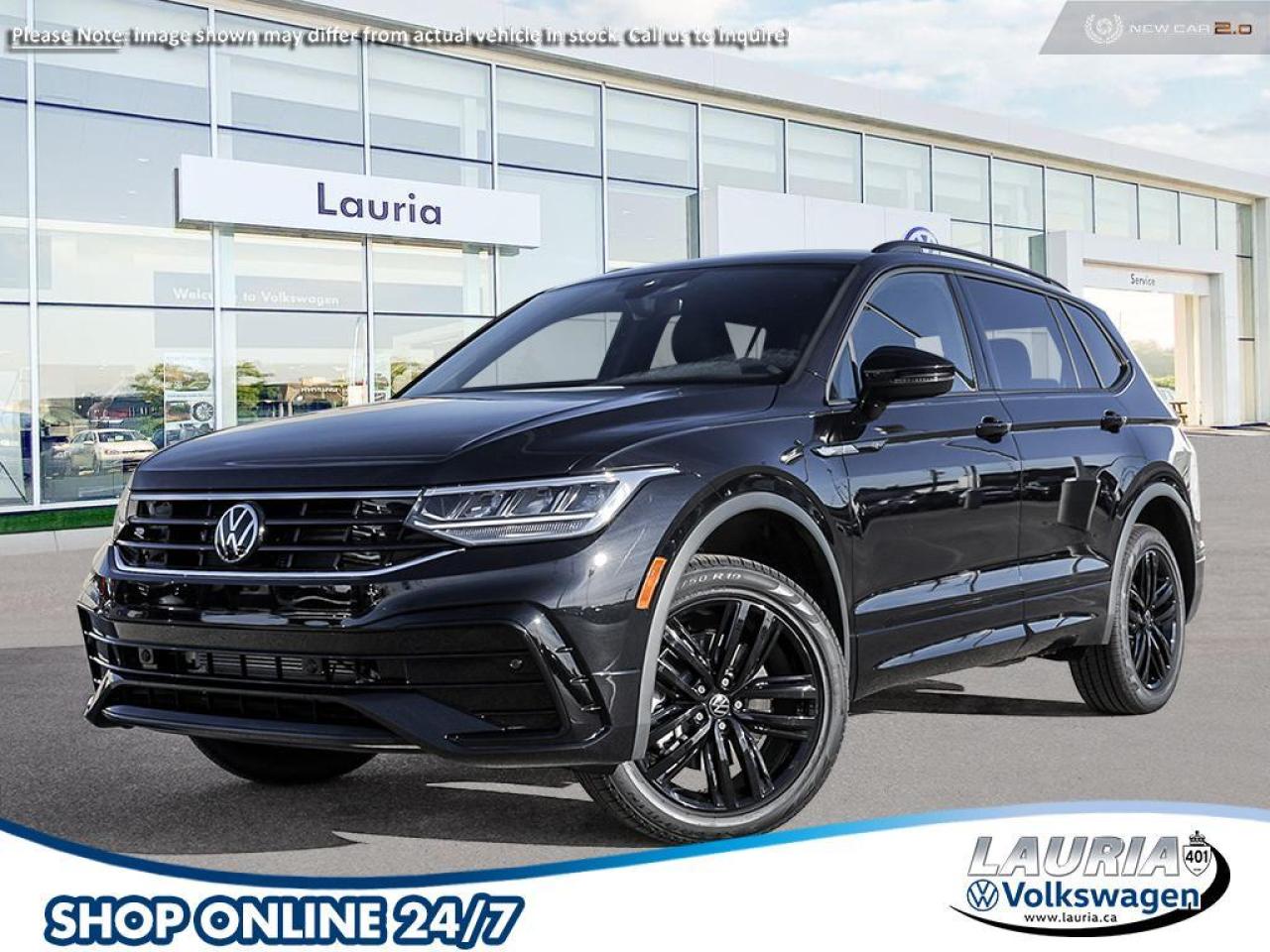 IN STOCK NOW!<br>Only $159 Weekly with $0 Down payment!<br><br>Get ready to make family life look all too easy in our most adaptable SUVW yet.  With a standard turbocharged engine, available R-Line styling in two distinct options, and standard 4Motion All-Wheel Drive, the Tiguan is as fun to drive as it is to look at.<br>This is a fantastic time to lease a new Volkswagen – ask for details today!<br>Inventory in arriving with lots more on the way – reserve your VW today!<br>The Comfortline R-Line Black Edition includes Comfortline equipment plus: Park Distance Control (front and rear sensors), panoramic power sunroof, 19” Valencia black alloy wheels 8.5 J x 19, all season tires, 255/45 R19 100H, R-Line exterior design with black styling elements, aluminum door sills, with “R-Line” logo, brushed stainless steel pedals, black headliner, interior ambient lighting, customizable up to 30 colours, optional Third Row Package: third row seats (7 seats total), Third row floor mats and much more!<br>We're looking for trade-ins and the pre-owned market has never been hotter - take advantage and trade up your vehicle today!!<br>Ask about the VW Loyalty Bonus, Graduate Program, and Lease Pull Ahead programs for even more possible savings!<br>Shop right from Home - Just click BUILD YOUR DEAL to customize payments, appraise your trade, apply for financing, and even leave your deposit!<br><br>Port Hope’s Lauria Volkswagen is a family-run dealership serving Cobourg, Northumberland, and the entire Central Ontario region.<br>Lauria Volkswagen is proud to combine our no-pressure, customer first philosophy with the fun and exciting vehicles you have come to expect from Volkswagen.<br><br>All-in pricing – prices include everything but taxes and licensing.<br>Financing example: Vehicle price is $10,000 financed over 84mo. term @ 4.9% APR. $0 Down payment. Cost of borrowing is $2,107.87. OAC. Plus taxes. Please call for more details.<br>Premium German Engineered Vehicles at Surprisingly Affordable Prices. That’s the Lauria Volkswagen Promise.<br><br>