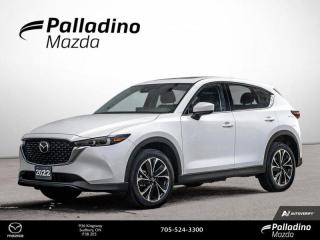 <b>Heads Up Display,  Cooled Seats,  Leather Seats,  Sunroof,  Navigation!</b><br> <br>    This Mazda CX-5s interior is one of the best in the class, offering great versatility and excellent fit and finish. This  2022 Mazda CX-5 is for sale today in Sudbury. <br> <br>The 2022 CX-5 strengthens the connection between vehicle and driver. Mazda designers and engineers carefully consider every element of the vehicles makeup to ensure that the CX-5 outperforms expectations and elevates the experience of driving. Powerful and precise, yet comfortable and connected, the 2022 CX-5 is purposefully designed for drivers, no matter what the conditions might be. This  SUV has 38,618 kms. Its  white in colour  . It has an automatic transmission and is powered by a  2.5L I4 16V GDI DOHC engine. <br> <br> Our CX-5s trim level is GT. This performance driven GT offers more than a beefed up drivetrain. A sunroof above heated and cooled leather seats offers incredible luxury, while the heads up display shows you ultra modern technology. Listen to your favorite tunes through your navigation equipped infotainment system complete with Bose Premium Audio, Android Auto, Apple CarPlay, and many more connectivity features. A power liftgate offers convenience and lane keep assist, blind spot monitoring, and distance pacing cruise with stop and go helps you stay safe.  This vehicle has been upgraded with the following features: Heads Up Display,  Cooled Seats,  Leather Seats,  Sunroof,  Navigation,  Premium Audio,  Power Liftgate. <br> <br>To apply right now for financing use this link : <a href=https://www.palladinomazda.ca/finance/ target=_blank>https://www.palladinomazda.ca/finance/</a><br><br> <br/><br>Palladino Mazda in Sudbury Ontario is your ultimate resource for new Mazda vehicles and used Mazda vehicles. We not only offer our clients a large selection of top quality, affordable Mazda models, but we do so with uncompromising customer service and professionalism. We takes pride in representing one of Canadas premier automotive brands. Mazda models lead the way in terms of affordability, reliability, performance, and fuel efficiency.The advertised price is for financing purchases only. All cash purchases will be subject to an additional surcharge of $2,501.00. This advertised price also does not include taxes and licensing fees.<br> Come by and check out our fleet of 90+ used cars and trucks and 90+ new cars and trucks for sale in Sudbury.  o~o