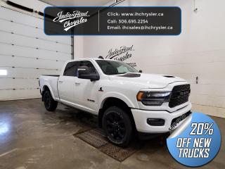 <b>Blind Spot Detection,  Cooled Seats,  Heavy Duty Suspension,  Heated Steering Wheel,  Tow Package!</b><br> <br> <br> <br>  Whether youre on the job site, driving around town, or making a long-haul trip, this Ram 3500 HD gets the job done with ease. <br> <br>Endlessly capable, this 2023 Ram 3500HD pulls out all the stops, and has the towing capacity that sets it apart from the competition. On top of its proven Ram toughness, this Ram 3500HD has an ultra-quiet cabin full of amazing tech features that help make your workday more enjoyable. Whether youre in the commercial sector or looking for serious recreational towing rig, this impressive 3500HD is ready for anything that you are.<br> <br> This white sought after diesel Crew Cab 4X4 pickup   has a 6 speed automatic transmission and is powered by a Cummins 370HP 6.7L Straight 6 Cylinder Engine.<br> <br> Our 3500s trim level is Limited. This fully-decked Ram 3500 Limited rewards you with blind spot detection, chrome exterior accents, ventilated and heated and power-adjustable front seats with lumbar support, heated second row seats, power extendable trailer style side mirrors and side steps, and is also well equipped with class V towing equipment including a hitch, brake controller and trailer sway control, heavy duty suspension, front and reverse utility lights, cargo box lighting, and a rear step bumper. On the inside, occupants are treated to leather upholstery, dual-zone front automatic air conditioning, a genuine wood/leather-wrapped steering wheel, and illuminated front cupholders. Stay connected on the road via an 8.4-inch display powered by Uconnect 5 with GPS navigation, HD radio, Apple CarPlay and Android Auto, Alexa Built-In, SiriusXM streaming radio, trailer tow pages, off-road info pages, and mobile hotspot internet access. Additional features include a 10-speaker Alpine audio system, 115-volt rear auxiliary power outlet, remote engine start, and even more! This vehicle has been upgraded with the following features: Blind Spot Detection,  Cooled Seats,  Heavy Duty Suspension,  Heated Steering Wheel,  Tow Package,  Navigation,  Apple Carplay. <br><br> View the original window sticker for this vehicle with this url <b><a href=http://www.chrysler.com/hostd/windowsticker/getWindowStickerPdf.do?vin=3C63R3SL5PG597641 target=_blank>http://www.chrysler.com/hostd/windowsticker/getWindowStickerPdf.do?vin=3C63R3SL5PG597641</a></b>.<br> <br>To apply right now for financing use this link : <a href=https://www.indianheadchrysler.com/finance/ target=_blank>https://www.indianheadchrysler.com/finance/</a><br><br> <br/> Weve discounted this vehicle $12040. See dealer for details. <br> <br>At Indian Head Chrysler Dodge Jeep Ram Ltd., we treat our customers like family. That is why we have some of the highest reviews in Saskatchewan for a car dealership!  Every used vehicle we sell comes with a limited lifetime warranty on covered components, as long as you keep up to date on all of your recommended maintenance. We even offer exclusive financing rates right at our dealership so you dont have to deal with the banks.
You can find us at 501 Johnston Ave in Indian Head, Saskatchewan-- visible from the TransCanada Highway and only 35 minutes east of Regina. Distance doesnt have to be an issue, ask us about our delivery options!

Call: 306.695.2254<br> Come by and check out our fleet of 40+ used cars and trucks and 80+ new cars and trucks for sale in Indian Head.  o~o