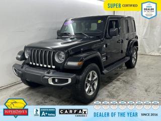 
Leather Seats, Navigation System, Heated Seats, Air Conditioning, Satellite Radio, Remote Starter, Heated Steering Wheel, Cruise Control, Second Row Power Windows, Backup Cam. This Jeep Wrangler Unlimited has a powerful Intercooled Turbo Premium Unleaded I-4 2.0 L/122 engine powering this Automatic transmission.

Experience a Fully-Loaded Jeep Wrangler Unlimited Sahara 
QUICK ORDER PACKAGE 28G -inc: Engine: 2.0L DOHC I-4 DI Turbo w/Etorque, Transmission: 8-Speed Automatic , Voice Recognition, Touchscreen, Tinted Windows, Steering Wheel Controls, Rear Window Defroster, Push to Start, Power Windows, Power Locks, Fog Lights, Dual Climate Control, Bluetooth, Aux/MP3 Line-in, Alloy Wheels, 18 Inch Wheels, Tilt Steering, Power Mirrors, Outside Temp Display, Heated Mirrors, WHEELS: 18 X 7.5 POLISHED W/GREY SPOKES (STD).


THE SUPER DAVES ADVANTAGE
 
BUY REMOTE - No need to visit the dealership. Through email, text, or a phone call, you can complete the purchase of your next vehicle all without leaving your house!
 
DELIVERED TO YOUR DOOR - Your new car, delivered straight to your door! When buying your car with Super Daves, well arrange a fast and secure delivery. Just pick a time that works for you and well bring you your new wheels!
 
PEACE OF MIND WARRANTY - Every vehicle we sell comes backed with a warranty so you can drive with confidence.
 
EXTENDED COVERAGE - Get added protection on your new car and drive confidently with our selection of competitively priced extended warranties.
 
WE ACCEPT TRADES - We’ll accept your trade for top dollar! We’ll assess your trade in with a few quick questions and offer a guaranteed value for your ride. We’ll even come pick up your trade when we deliver your new car.
 
SUPER CERTIFIED INSPECTION - Every vehicle undergoes an extensive 120 point inspection, that ensure you get a safe, high quality used vehicle every time.
 
FREE CARFAX VEHICLE HISTORY REPORT - If youre buying used, its important to know your cars history. Thats why we provide a free vehicle history report that lists any accidents, prior defects, and other important information that may be useful to you in your decision.
 
METICULOUSLY DETAILED – Buying used doesn’t mean buying grubby. We want your car to shine and sparkle when it arrives to you. Our professional team of detailers will have your new-to-you ride looking new car fresh.
 
(Please note that we make all attempt to verify equipment, trim levels, options, accessories, kilometers and price listed in our ads however we make no guarantees regarding the accuracy of these ads online. Features are populated by VIN decoder from manufacturers original specifications. Some equipment such as wheels and wheels sizes, along with other equipment or features may have changed or may not be present. We do not guarantee a vehicle manual, manuals can be typically found online in the rare event the vehicle does not have one. Please verify all listed information with our dealership in person before purchase. The sale price does not include any ongoing subscription based services such as Satellite Radio. Any software or hardware updates needed to run any of these systems would also be the responsibility of the client. All listed payments are OAC which means On Approved Credit and are estimated without taxes and fees as these may vary from deal to deal, taxes and fees are extra. As these payments are based off our lenders best offering they may be subject to change without notice. Please ensure this vehicle is ready to be viewed at the dealership by making an appointment with our sales staff. We cannot guarantee this vehicle will be on premises and ready for viewing unless and appointment has been made.)
