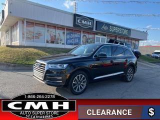 <b>LOW MILEAGE !! QUATTRO !! 7 PASSENGER, POWER LIFTGATE, POWER FOLDING 3RD ROW, REAR CAMERA, FRONT AND REAR PARKING SENSORS, HEATED SEATS, HEATED STEERING WHEEL, NAVIGATION, APPLE CARPLAY, POWER SEATS W/ DRIVER MEMORY, 20-INCH ALLOY WHEELS</b><br>      This  2019 Audi Q7 is for sale today. <br> <br>When designing this Q7 three-row crossover, Audi set out to craft a vehicle that not only has available advanced technologies and luxuries that make for a near perfect sanctuary but is also thoughtfully shaped to transcend trends and remain timeless. The result is a roomy, comfortable, luxurious SUV with a measure of performance that sets it apart from the crowd. This low mileage  SUV has just 53,037 kms. Its  orca black metallic in colour  . It has an automatic transmission and is powered by a  329HP 3.0L V6 Cylinder Engine. <br> <br> Our Q7s trim level is Komfort 55 TFSI quattro. This Q7 Komfort comes with a dual row sunroof, heated leather seats, a heated leather steering wheel, driver memory settings, genuine wood trim, proximity key with push button start, proximity cargo access, voice activated LCD touchscreen infotainment with navigation, wireless Apple CarPlay, and wi-fi. This luxury SUV provides style and power with towing equipment, dual exhaust, aluminum alloy wheels, automatic LED lighting, and fog lamps. Keep your family safe with lane departure warning, blind spot monitor, rear cross traffic alert, and a back up camera.<br> <br>To apply right now for financing use this link : <a href=https://www.cmhniagara.com/financing/ target=_blank>https://www.cmhniagara.com/financing/</a><br><br> <br/><br>Trade-ins are welcome! Financing available OAC ! Price INCLUDES a valid safety certificate! Price INCLUDES a 60-day limited warranty on all vehicles except classic or vintage cars. CMH is a Full Disclosure dealer with no hidden fees. We are a family-owned and operated business for over 30 years! o~o