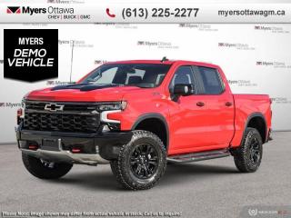 <b>IN STOCK </b><br>  <br> <br>****$15,000 off cash purchase !!! finance available with rebate at STD rates *** best deal in CANADA<br> <br>This 2023 Chevy Silverado 1500 is functional and ergonomic, suited for the work-site or family life. Bold styling throughout gives it amazing curb appeal and a dominating stance on the road, while the its smartly designed interior keeps every passenger in superb comfort and connectivity on any trip. With brawn, brains and reliability, this muscular pickup was built by truck people, for truck people, and comes from the family of the most dependable, longest-lasting full-size pickups on the road. <br> <br> This red hot Crew Cab 4X4 pickup   has an automatic transmission and is powered by a  420HP 6.2L 8 Cylinder Engine.<br> <br> Our Silverado 1500s trim level is ZR2.  Making sure your off-road game is on point, this adventure-ready Silverado 1500 ZR2 is ready to power through any extreme terrain you put in front of it. This menacing pickup truck comes loaded with Multimatic DSSV dampers and a highly capable off-road suspension, an exclusive raised hood with black inserts, unique off-road aluminum wheels, underbody skid plates, and a high cut bumper to improve your approach angle. It also comes with Chevrolets Premium Infotainment 3 system that features a larger touchscreen display, wireless Apple CarPlay, wireless Android Auto, and SiriusXM, blind spot detection with trailer alert, remote engine start, an EZ Lift tailgate and a 10 way power driver seat. Additional features include forward collision warning with automatic braking, lane keep assist, intellibeam LED headlights and fog lights, an HD surround vision camera and hill descent control plus so much more! This vehicle has been upgraded with the following features: Off Road Suspension, Leather Seats, Premium Audio, Wireless Charging, Box Liner, Skid Plates, Aluminum Wheels, Remote Start, Blind Spot Detection, Lane Keep Assist, 360 Camera, Hill Descent Control, Tow Hitch, Led Lights.  This is a demonstrator vehicle driven by a member of our staff, so we can offer a great deal on it.<br><br> <br>To apply right now for financing use this link : <a href=https://creditonline.dealertrack.ca/Web/Default.aspx?Token=b35bf617-8dfe-4a3a-b6ae-b4e858efb71d&Lang=en target=_blank>https://creditonline.dealertrack.ca/Web/Default.aspx?Token=b35bf617-8dfe-4a3a-b6ae-b4e858efb71d&Lang=en</a><br><br> <br/> Weve discounted this vehicle $8000. See dealer for details. <br> <br><br> Come by and check out our fleet of 40+ used cars and trucks and 150+ new cars and trucks for sale in Ottawa.  o~o