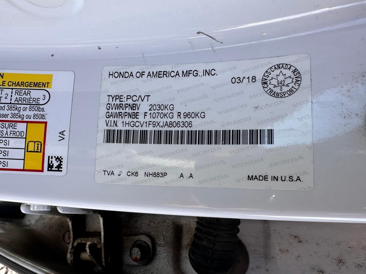 2018 Honda Accord Touring, Navigation, Leather, Sunroof, Certified Photo