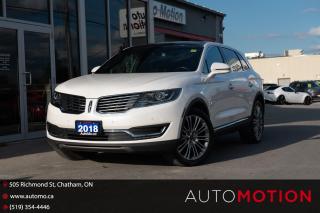 <p>Our 2018 Lincoln MKX Reserve AWD is brought to you in White Platinum and is the smart choice for your lifestyle. Powered by a 3.7 Litre V6 that offers 303hp connected to a 6 Speed SelectShift Automatic transmission for amazing passing maneuvers. With Torque Vectoring Control and Curve Control, this All Wheel Drive SUV serves up brisk acceleration, responsive handling, and approximately 9.4L/100km on the highway. Even sleeker and more distinguished than before, our Lincoln MKX boasts alloy wheels, a hands-free power lift-gate, LED daytime running lights, chrome accents, and rear privacy glass. Thoughtfully crafted to help you conquer each day, the Lincoln MKX Reserve cabin boasts upscale amenities including remote start, a panoramic sunroof, Bridge of Weir Deepsoft leather heated/cooled 10-way power front seats, heated rear seats, heated steering wheel, ambient lighting, rich wood trim, and a driver-configurable LCD screen. It's easier than ever to stay connected thanks to SYNC 3, available navigation, an embedded modem, 2 smart-charging USB ports, and available satellite radio. Your safety is paramount, so our Lincoln MKX Reserve comes well equipped with AdvanceTrac with Roll Stability Control, a blind-spot monitor, MyKey, the Safety Canopy system, and other safety features. Comfortable, refined, and full of amenities, this is an intelligent choice. Save this Page and Call for Availability. We Know You Will Enjoy Your Test Drive Towards Ownership! Errors and omissions excepted Good Credit, Bad Credit, No Credit - All credit applications are 100% processed! Let us help you get your credit started or rebuilt with our experienced team of professionals. Good credit? Let us source the best rates and loan that suits you. Same day approval! No waiting! Experience the difference at Chatham's award winning Pre-Owned dealership 3 years running! All vehicles are sold certified and e-tested, unless otherwise stated. Helping people get behind the wheel since 1999! If we don't have the vehicle you are looking for, let us find it! All cars serviced through our onsite facility. Servicing all makes and models. We are proud to serve southwestern Ontario with quality vehicles for over 16 years! Can't make it in? No problem! Take advantage of our NO FEE delivery service! Chatham-Kent, Sarnia, London, Windsor, Essex, Leamington, Belle River, LaSalle, Tecumseh, Kitchener, Cambridge, waterloo, Hamilton, Oakville, Toronto and the GTA.</p>
