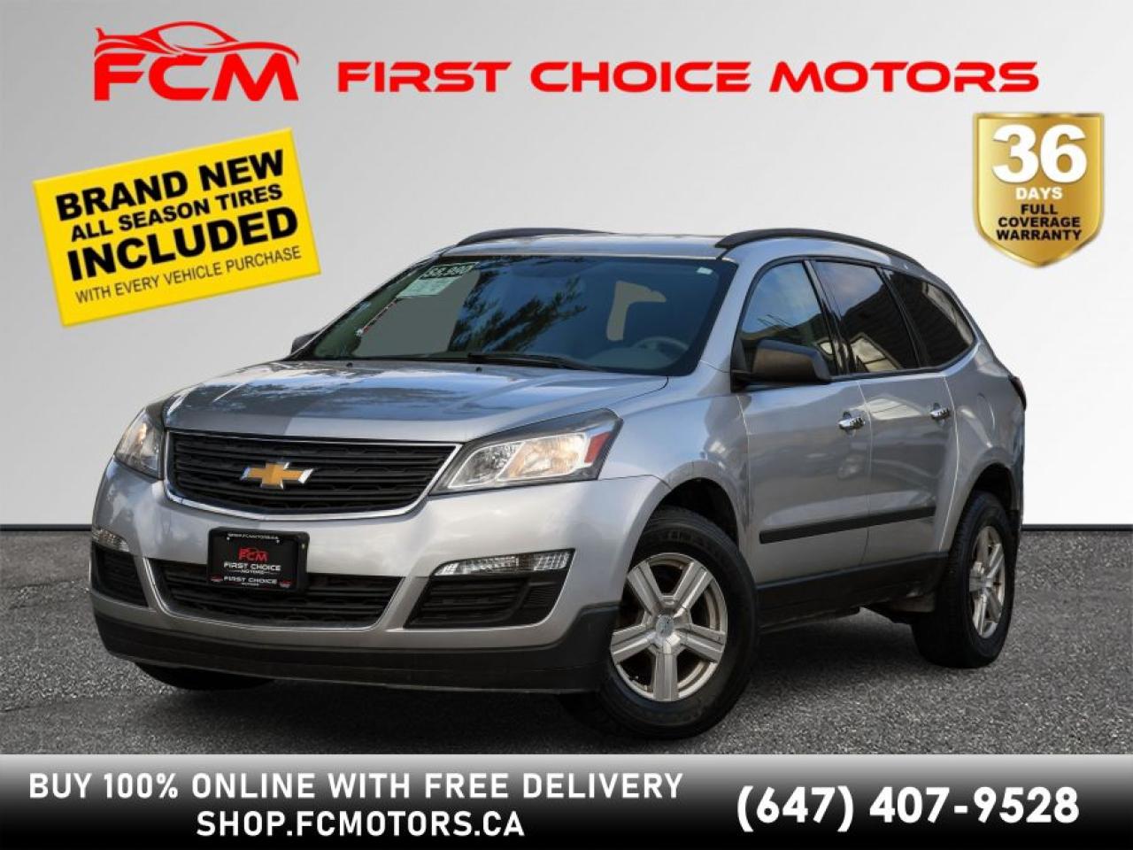 Welcome to First Choice Motors, the largest car dealership in Toronto of pre-owned cars, SUVs, and vans priced between $5000-$15,000. With an impressive inventory of over 300 vehicles in stock, we are dedicated to providing our customers with a vast selection of affordable and reliable options. <br><br>Were thrilled to offer a used 2014 Chevrolet Traverse LS, silver color with 190,000km (STK#6665) This vehicle was $12990 NOW ON SALE FOR $9990. It is equipped with the following features:<br>- Automatic Transmission<br>- Bluetooth<br>- Reverse camera<br>- 3rd row seating<br>- Alloy wheels<br>- Power windows<br>- Power locks<br>- Power mirrors<br>- Air Conditioning<br><br>At First Choice Motors, we believe in providing quality vehicles that our customers can depend on. All our vehicles come with a 36-day FULL COVERAGE warranty. We also offer additional warranty options up to 5 years for our customers who want extra peace of mind.<br><br>Furthermore, all our vehicles are sold fully certified with brand new brakes rotors and pads, a fresh oil change, and brand new set of all-season tires installed & balanced. You can be confident that this car is in excellent condition and ready to hit the road.<br><br>At First Choice Motors, we believe that everyone deserves a chance to own a reliable and affordable vehicle. Thats why we offer financing options with low interest rates starting at 7.9% O.A.C. Were proud to approve all customers, including those with bad credit, no credit, students, and even 9 socials. Our finance team is dedicated to finding the best financing option for you and making the car buying process as smooth and stress-free as possible.<br><br>Our dealership is open 7 days a week to provide you with the best customer service possible. We carry the largest selection of used vehicles for sale under $9990 in all of Ontario. We stock over 300 cars, mostly Hyundai, Chevrolet, Mazda, Honda, Volkswagen, Toyota, Ford, Dodge, Kia, Mitsubishi, Acura, Lexus, and more. With our ongoing sale, you can find your dream car at a price you can afford. Come visit us today and experience why we are the best choice for your next used car purchase!<br><br>All prices exclude a $10 OMVIC fee, license plates & registration  and ONTARIO HST (13%)