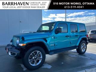 Just IN... 2020 Jeep Wrangler Unlimited Sahara 4X4 in a Rare Bikini Pearl. Some of the MANY Feature Options included in the Trim Package are 3.6L Pentastar VVT V6 engine with StopStart, 8Speed Auto 850RE Transmission, CommandTrac parttime 4x4 system, Aluminum Wheels, Bodycolour Jeep Freedom Top hardtop, 8.4inch touchscreen with Navigation, ParkView Rear BackUp Camera, Remote proximity keyless entry with Pushbutton Start, Remote start system, Handsfree communication with Bluetooth streaming, Apple CarPlay & Google Android Auto capable, SiriusXM satellite radio, Air conditioning w/ automatic temperature control, Cruise control, Steering wheelmounted audio controls, Media hub with USB port and auxiliary input jack & Universal garage door opener & So Much MORE. The Jeep includes a Clean Car-Proof Free of any Insurance or Collision Claims. The Jeep has gone through a Detail Cleaning and is all Ready for YOU. Nobody deals like Barrhaven Jeep Dodge Ram, come and see us today and we will show you why!!
