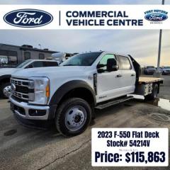 <b>Power Stroke, Running Boards, High Capacity Trailer Tow Package, Exterior Back-Up Alarm, Rear View Camera and Prep Kit!</b><br> <br>   Welcome. <br> <br><br> <br> This oxford white sought after diesel Crew Cab 4X4 pickup   has a 10 speed automatic transmission and is powered by a  330HP 6.7L 8 Cylinder Engine.<br> <br> Our F-550 Super Duty DRWs trim level is XLT. This Ford F-550 Super Duty XLT comes very well equipped with a heavy duty suspension, towing equipment, a built-in brake controllers and trailer sway control, an upgraded audio system with SYNC 3 communication featuring enhanced voice recognition, Apple CarPlay and Android Auto plus an 8 inch touchscreen, 2 front tow hooks, a chrome front bumper, remote keyless entry, SiriusXM, steering wheel mounted cruise controls and smart device remote engine start. This vehicle has been upgraded with the following features: Power Stroke, Running Boards, High Capacity Trailer Tow Package, Exterior Back-up Alarm, Rear View Camera And Prep Kit. <br><br> View the original window sticker for this vehicle with this url <b><a href=http://www.windowsticker.forddirect.com/windowsticker.pdf?vin=1FD0W5HT7PED54214 target=_blank>http://www.windowsticker.forddirect.com/windowsticker.pdf?vin=1FD0W5HT7PED54214</a></b>.<br> <br>To apply right now for financing use this link : <a href=https://www.fortmotors.ca/apply-for-credit/ target=_blank>https://www.fortmotors.ca/apply-for-credit/</a><br><br> <br/><br>Come down to Fort Motors and take it for a spin!<p><br> Come by and check out our fleet of 50+ used cars and trucks and 110+ new cars and trucks for sale in Fort St John.  o~o