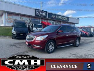 <b>ALL WHEEL DRIVE !! LEATHER, POWER SEATS W/ DRIVER MEMORY, HEATED SEATS, HEATED STEERING WHEEL, REAR CAMERA, CROSS TRAFFIC ALERT, BLIND SPOT MONITORING, REAR PARKING SENSORS, POWER LIFTGATE, DUAL ZONE CLIMATE CONTROL, 19-INCH ALLOY WHEELS</b><br>      This  2016 Buick Enclave is for sale today. <br> <br>The 2016 Enclave is the finest luxury crossover SUV you can buy offering premium comfort, a range of advanced high-tech safety features, and technology to keep you connected. Take a seat in the 2016 Enclave, and the first thing you notice is a sense of openness. A low and away instrument panel keeps controls within easy reach. Premium materials, leather seating, warm wood tones, and brushed chrome accents create a sophisticated interior. And three rows of first class seating ensure your passengers will feel instantly at ease.This  SUV has 101,942 kms. Its  red in colour  . It has an automatic transmission and is powered by a  288HP 3.6L V6 Cylinder Engine. <br> <br> Our Enclaves trim level is Leather. This Leather trim adds some nice features, like heated and cooled leather seats, Bose premium audio, memory settings, remote start, parking sensors, and a rear camera to this Enclave making it even more luxurious. It comes with features like an AM/FM CD/MP3 player with Bluetooth, SiriusXM, OnStar, tri-zone automatic climate control, a leather-wrapped steering wheel with audio and cruise control, automatic HID headlights, dual-outlet exhaust, a power liftgate, and more.<br> <br>To apply right now for financing use this link : <a href=https://www.cmhniagara.com/financing/ target=_blank>https://www.cmhniagara.com/financing/</a><br><br> <br/><br>Trade-ins are welcome! Financing available OAC ! Price INCLUDES a valid safety certificate! Price INCLUDES a 60-day limited warranty on all vehicles except classic or vintage cars. CMH is a Full Disclosure dealer with no hidden fees. We are a family-owned and operated business for over 30 years! o~o