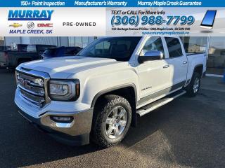 Our 2018 GMC Sierra 1500 SLT Crew Cab 4X4 presented in Summit White will exceed your expectations! Powered by a 5.3 Litre EcoTec3 V8 that offers 355hp paired with a 6 Speed Automatic transmission for smooth shifts and quick acceleration. This traction savvy Four Wheel Drive team can handle any terrain and go practically anywhere while rewarding you with approximately 10.7L/100km on the highway. Ruggedly handsome, our Sierra SLT is dressed up with chrome accents and high-performance lighting to make you stand out! The well-designed interior of our SLT immediately presents a spacious cabin with comfortable leather seats when you open the door. In addition, you appreciate top-shelf features like remote start, dual-zone automatic climate control, and a colour touchscreen audio with IntelliLink featuring available satellite radio, smartphone integration, and voice activation. Stay connected with Bluetooth, and enjoy the available WiFi as well! This GMC provides peace of mind with top-notch safety features like StabiliTrak featuring trailer sway control and hill start assist. Youll also drive assured with a backup camera, tire pressure monitoring system, daytime running lamps, a multitude of airbags, and an available Teen Driver configurable feature. Our Sierra 1500 SLT is setting a fresh standard for trucks, and were confident youll be impressed with just one drive! Save this Page and Call for Availability. We Know You Will Enjoy Your Test Drive Towards Ownership!