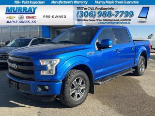 Built with power, our 2016 Ford F-150 Lariat SuperCrew 4X4 is handsome and comfortable in Blue Flame! Motivated by a 5.0 Litre V8 that offers 385hp tethered to a 6 Speed Automatic transmission that you can tune to meet your needs with Sport and Tow/Haul modes. This Four Wheel Drive truck is a force to be reckoned with on or off the road, and it scores approximately 11.2L/100km on the highway with rugged good looks. Bold F-150 design details include a mighty chrome grille, premium alloy wheels, LED box lighting, fog lamps, chrome bumpers, and heated power-folding mirrors. Our Lariat cabin is well-prepared to pamper you as you move through days with heated/cooled leather power front seats, a leather-wrapped steering wheel, dual-zone automatic climate control, cruise control, woodgrain trim, power-adjustable pedals, and a powered rear window. SYNC 3 technology is on board for better infotainment with an 8-inch touchscreen, voice recognition, Bluetooth®, and a six-speaker sound system. Ford offers the confidence of a high-strength military-grade aluminum-alloy body and high-strength steel frame, along with a rearview camera, ABS, stability/traction control, trailer sway control, tire pressure monitoring, Safety Canopy airbags, hill start assistance, and more. Strong and smart, our F-150 Lariat is a solid choice for serious trucking! Save this Page and Call for Availability. We Know You Will Enjoy Your Test Drive Towards Ownership!